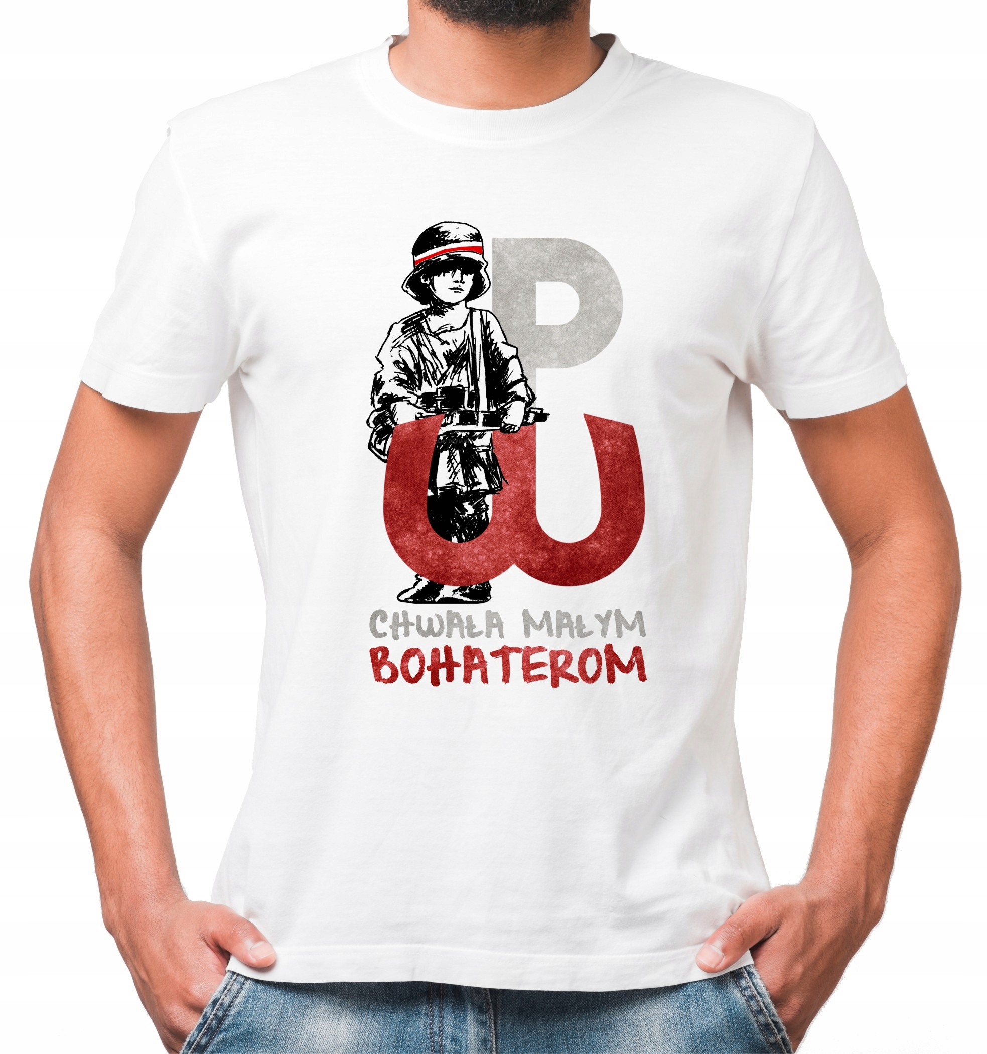 

Męska Koszulka Patriotyczna Biała Bawełna r.XL