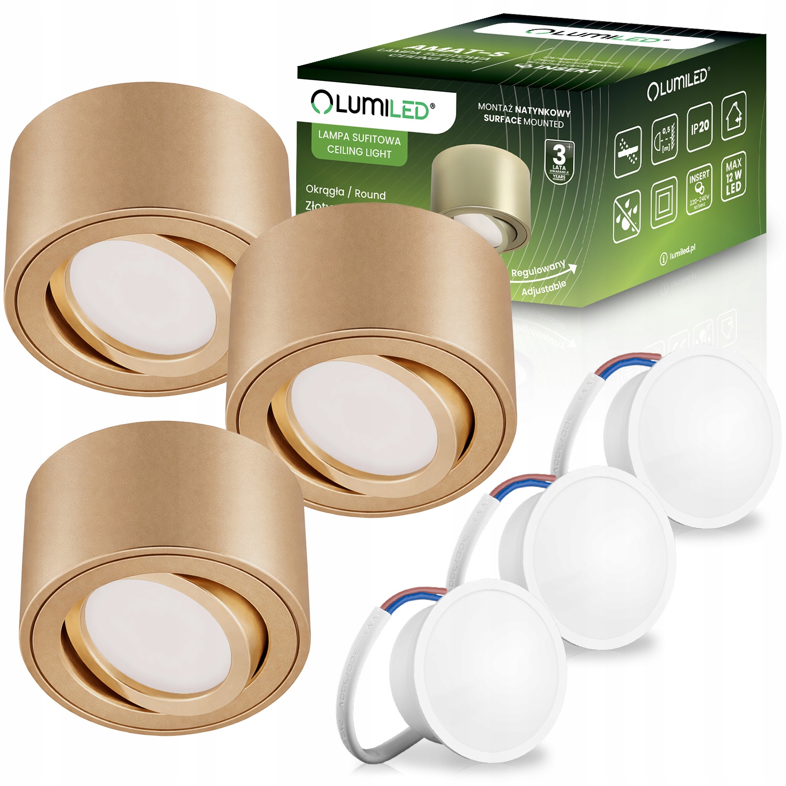 3x Oprawa Halogenowa 5W Natynkowa Lampa Sufitowa TUBA Ruchoma Żarówka LED