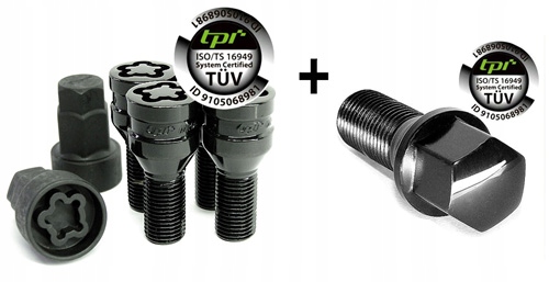 ŚRUBY KUTE ZABEZPIECZAJĄCE CZARNE 14x1,5 kula PREMIUM TPI 20szt + 2 KLUCZE