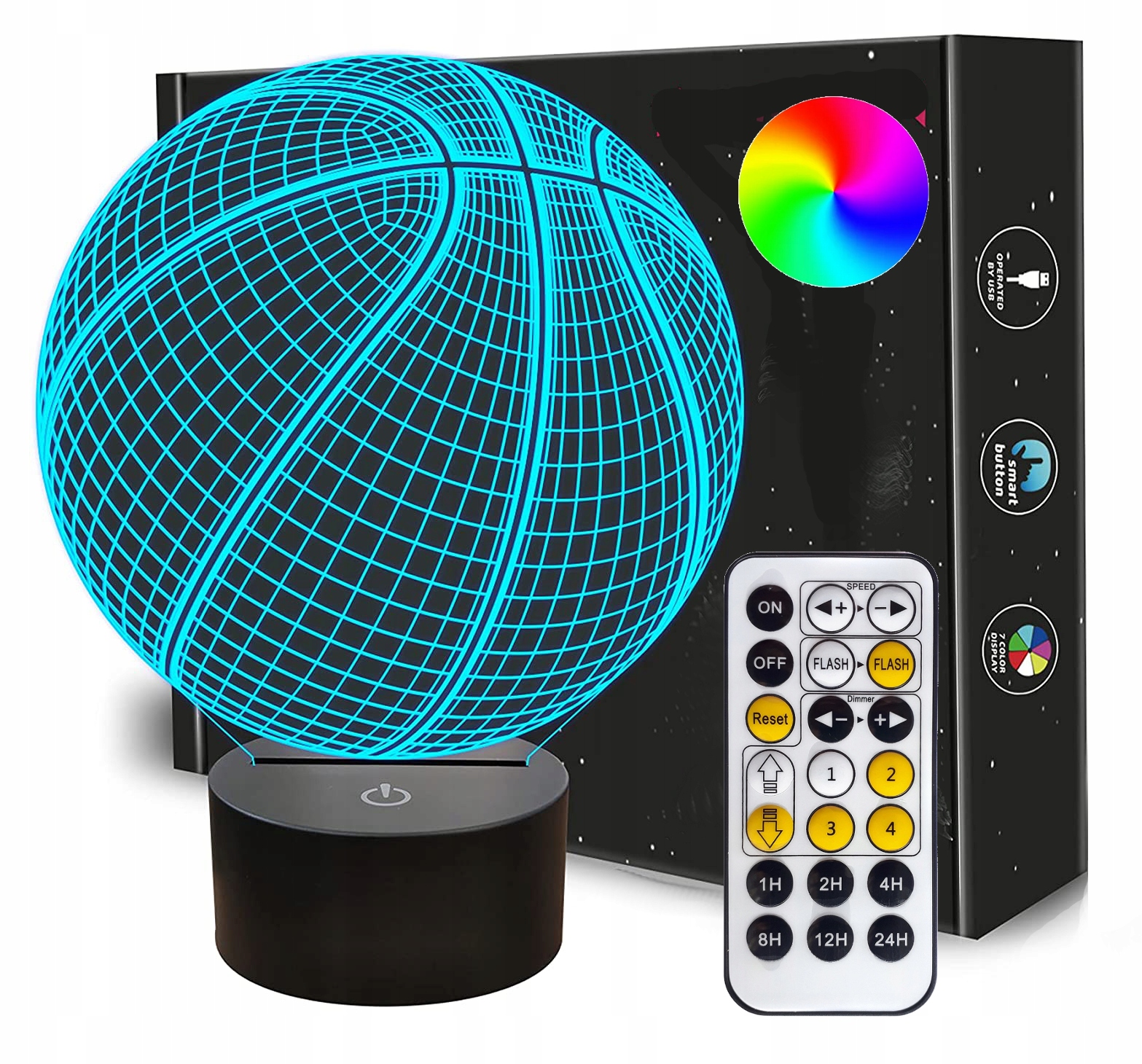 

Lampka nocna 3D Led Koszykówka Usb Pilot Rgb