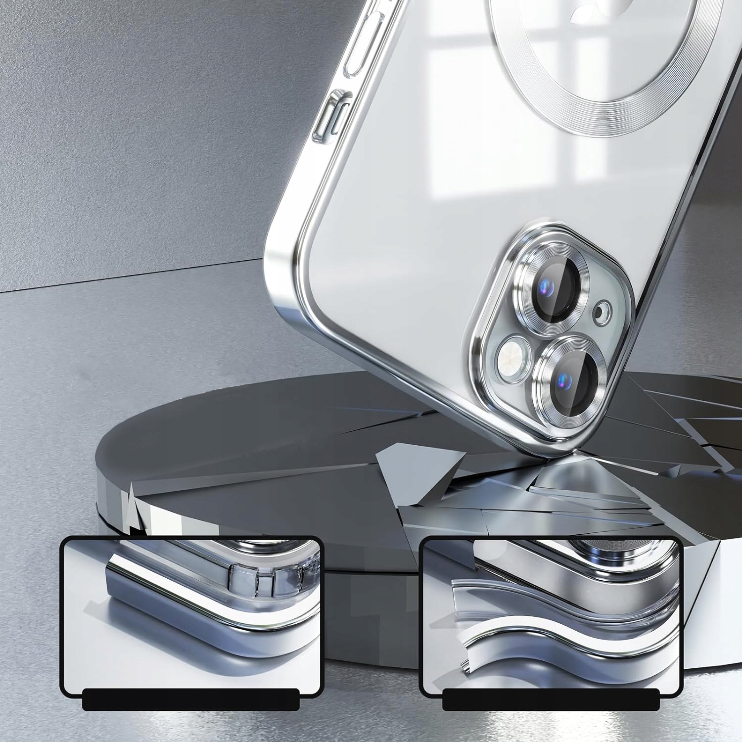 ETUI DO IPHONE 13 PRZEŹROCZYSTE OCHRONA APARATÓW DO MAGSAFE | SILVER Marka RabbitMob