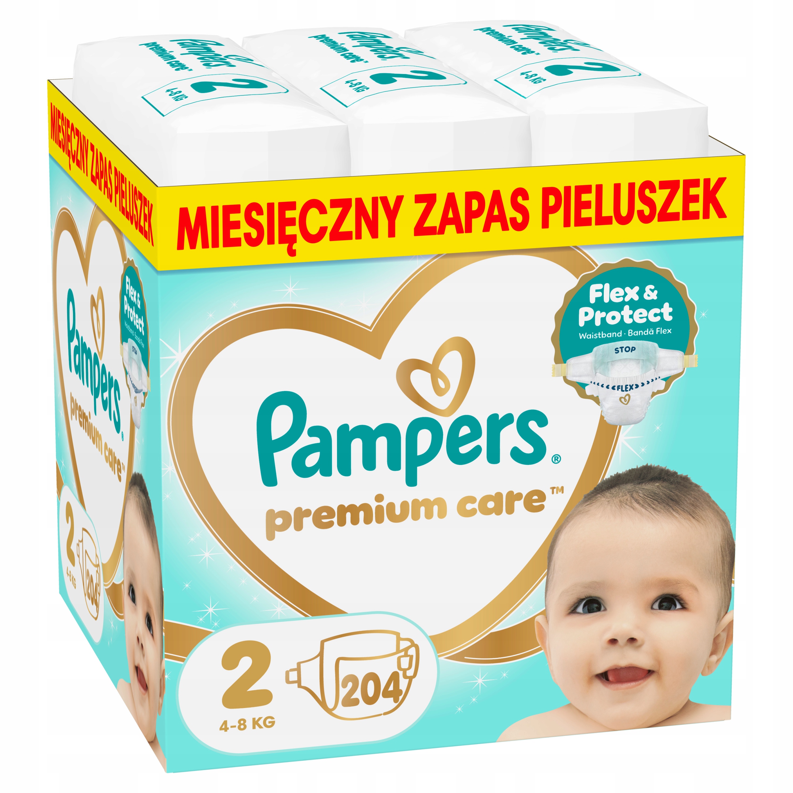 Pieluszki Pampers Premium Care Monthly box, Rozmiar 2, 204 Pieluchy, 4-8kg