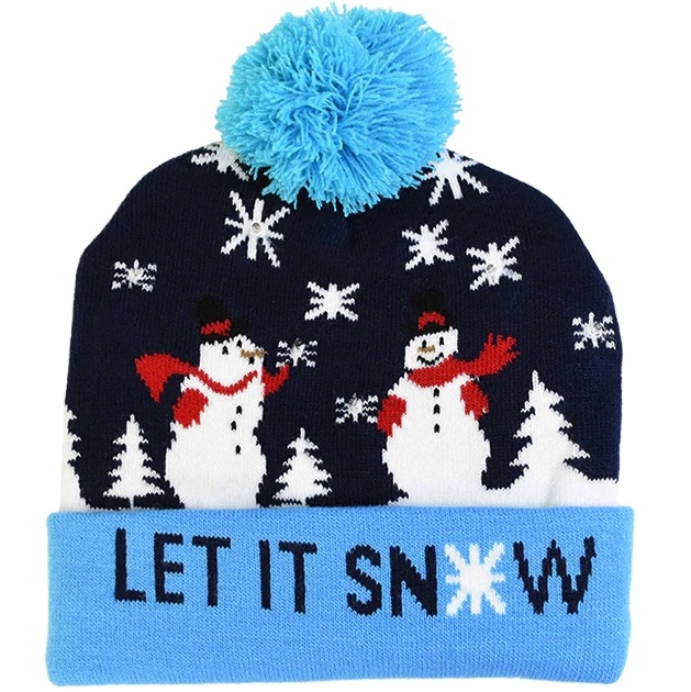 CZAPKA ZIMOWA ŚWIĄTECZNA ŚWIĘTA ŚWIECI BŁAWAN CIEPŁA KOLOROWA LED PREZENT Wzór dominujący świąteczny