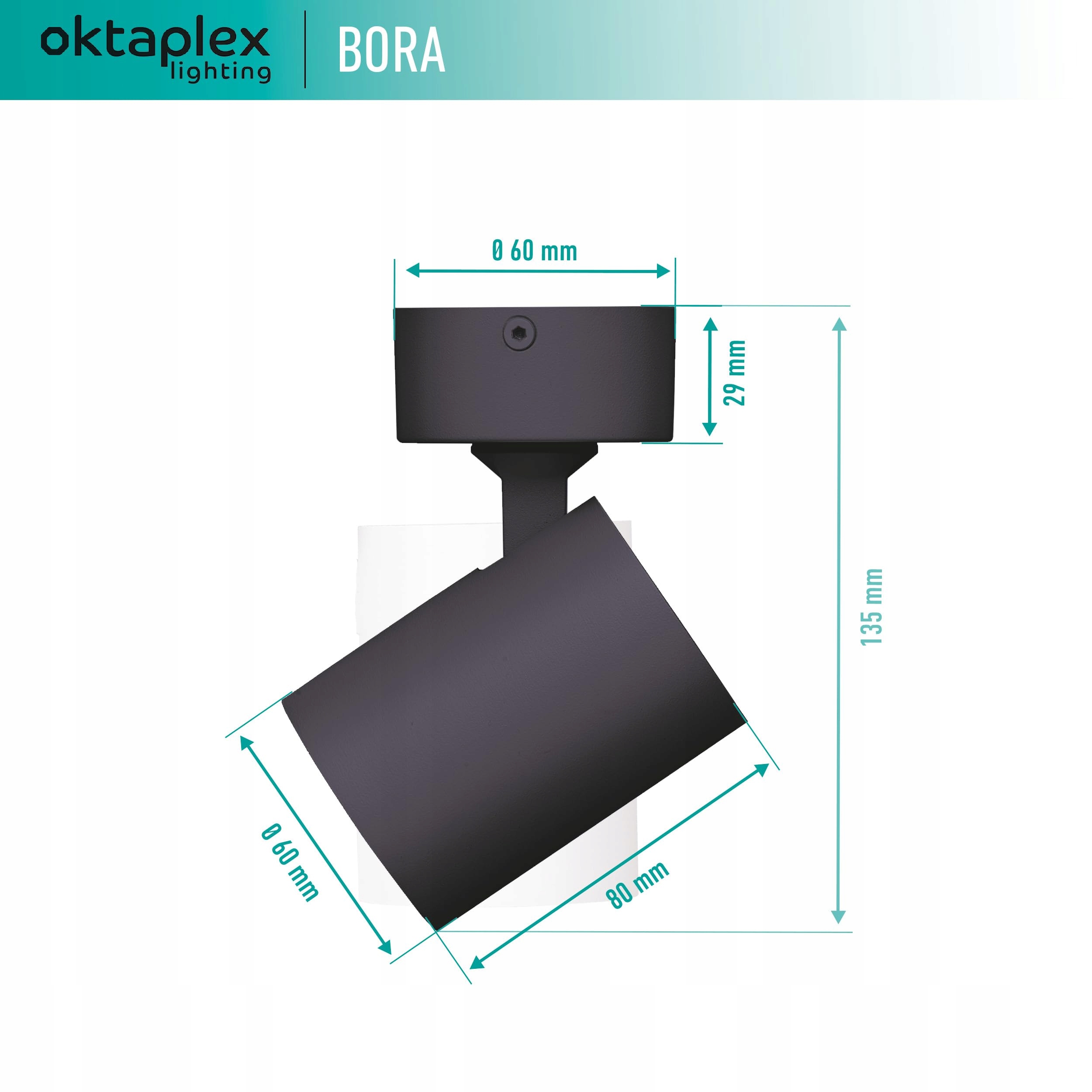 OKTAPLEX Bora Reflektor Sufitowy 1-Punktowy GU10 LED Czarny Regulowany — miniatura 6