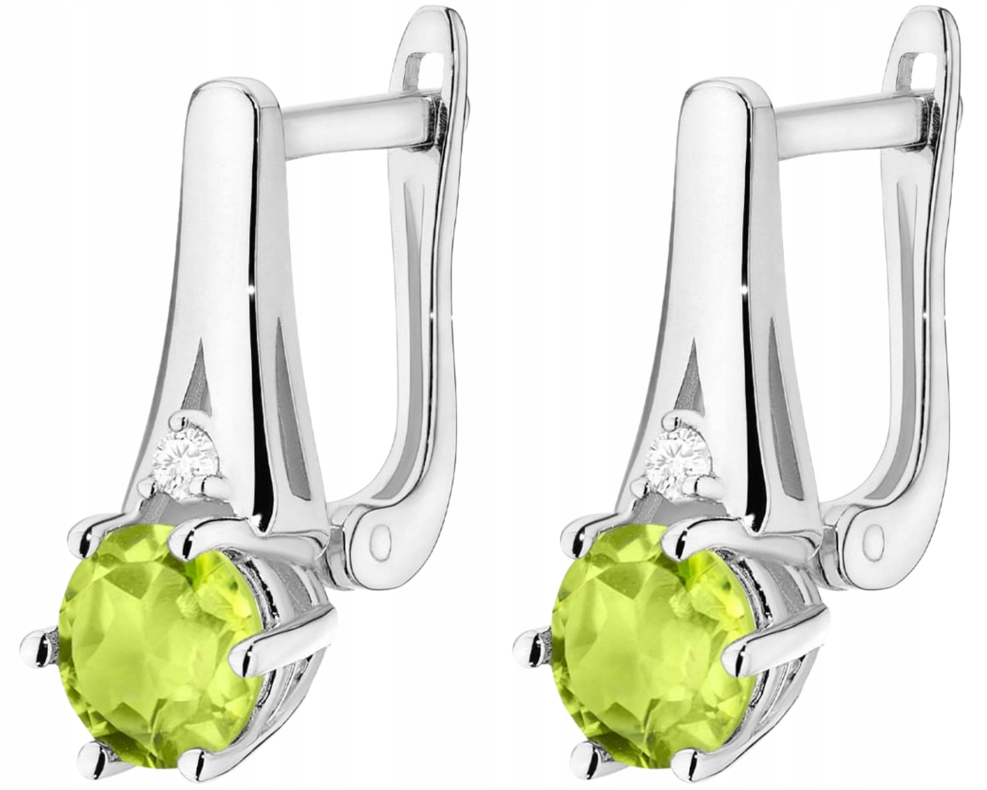 Bílé Zlato Náušnice Olivín Diamanty Brilianty Zlato 585 Jako Dárek Gravírování