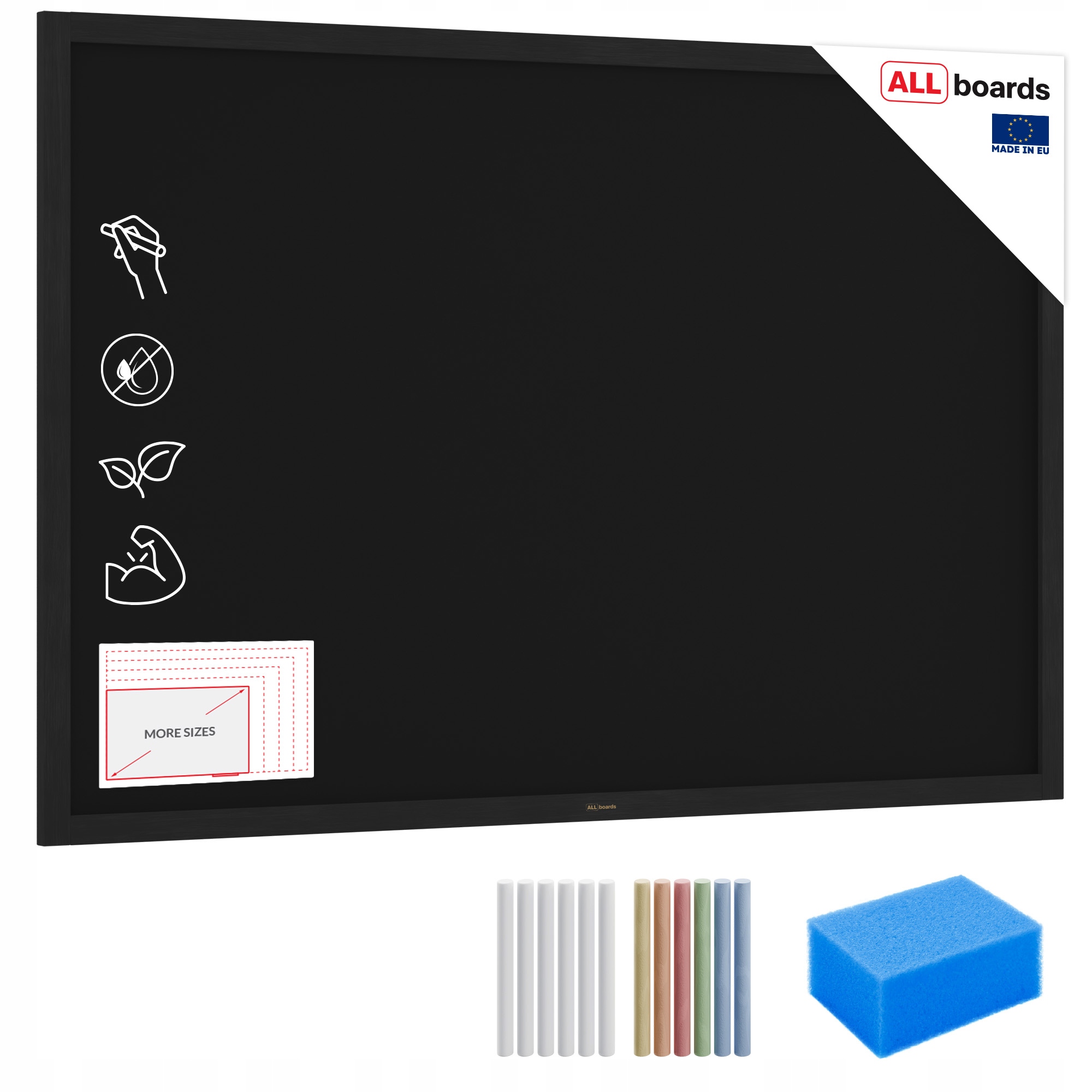 Tablica kredowa czarna 150x100 cm rama Czarna drewniana lakierowana