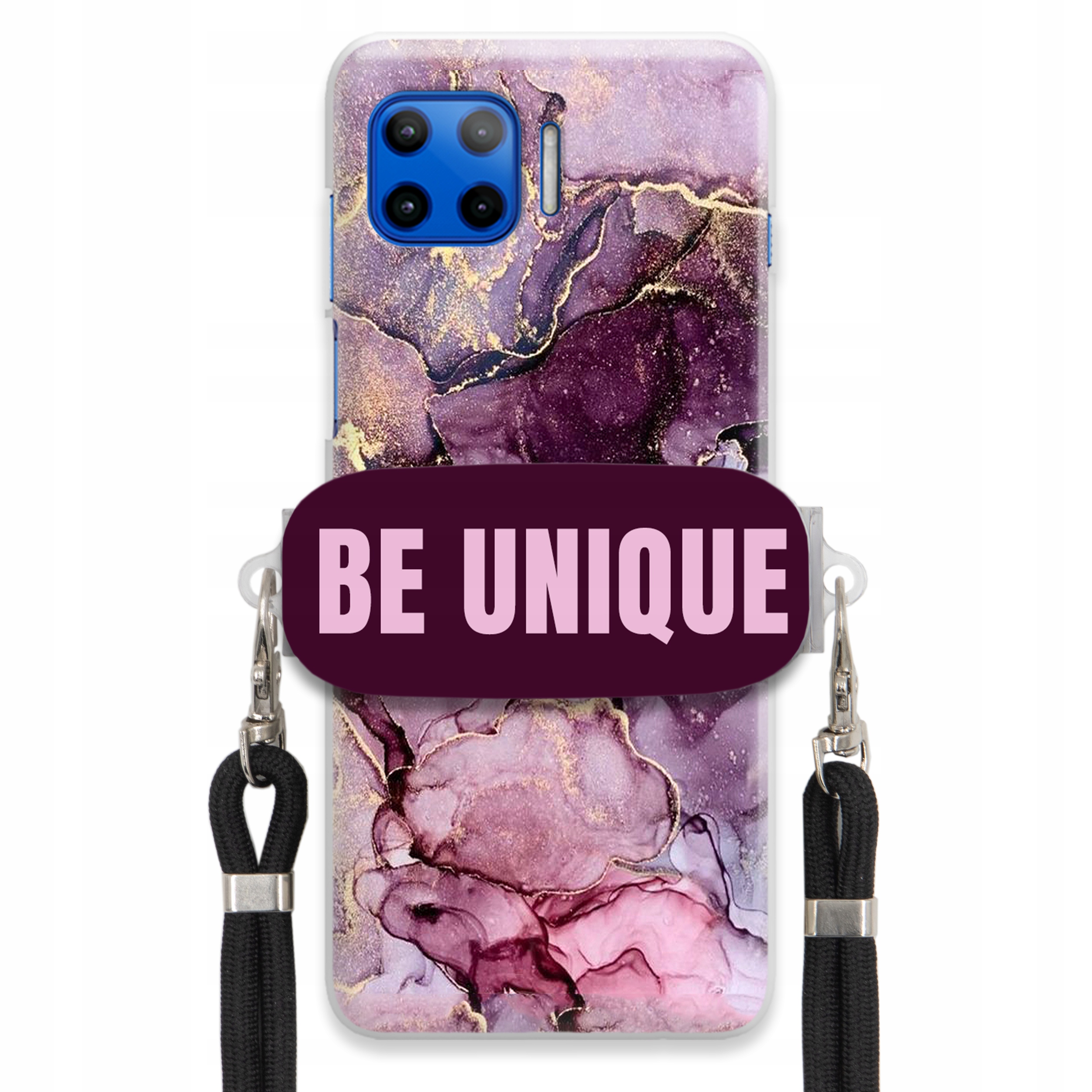 Puzdro pre Motorola G 5G Plus Case držiak na šnúrku Čierny fialový mramor