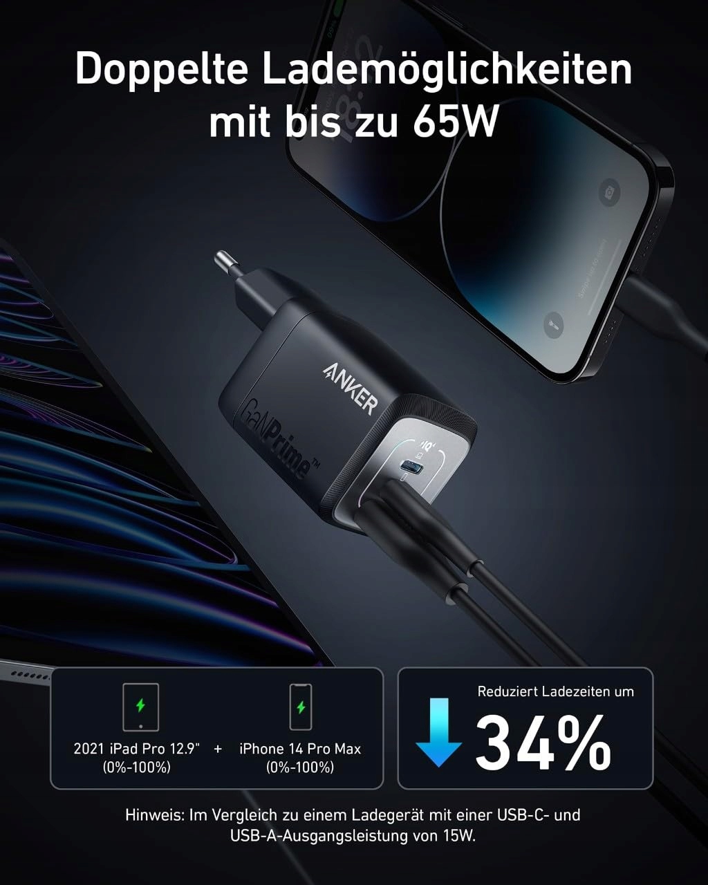 ANKER Ładowarka USB-C 67W GaN 3 Porty Szybkie Ładowanie iPhone MacBook iPad — miniatura 2