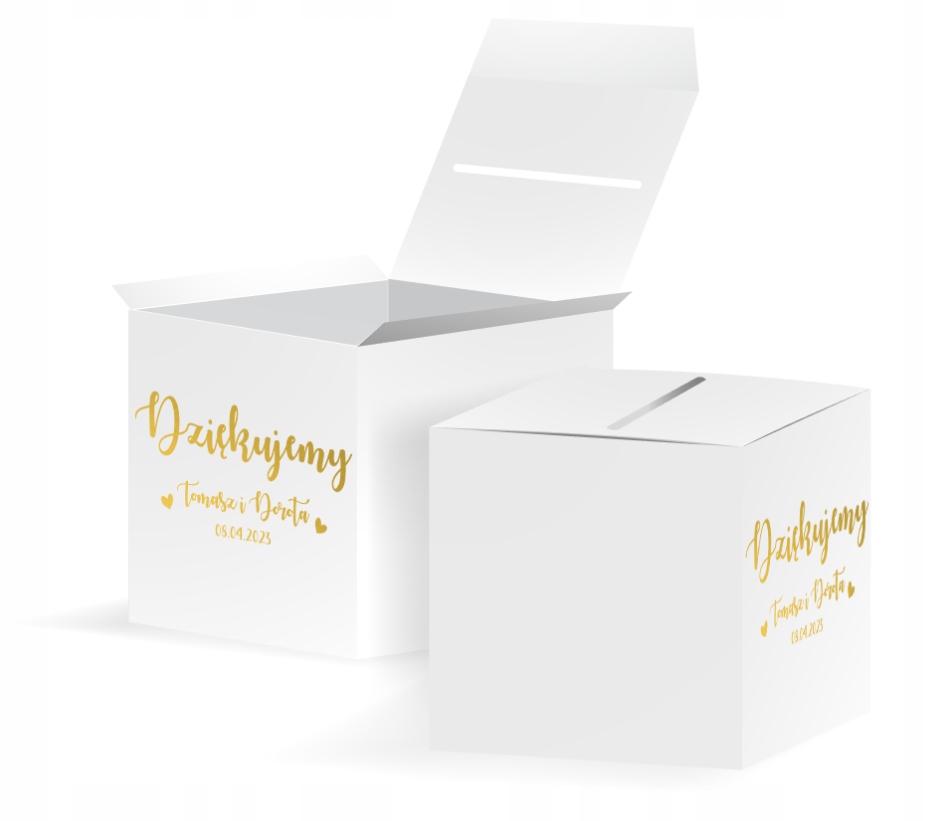 PUDEŁKO NA KOPERTY ślubne od gości napis DZIĘKUJEMY PERSONALIZACJA białe