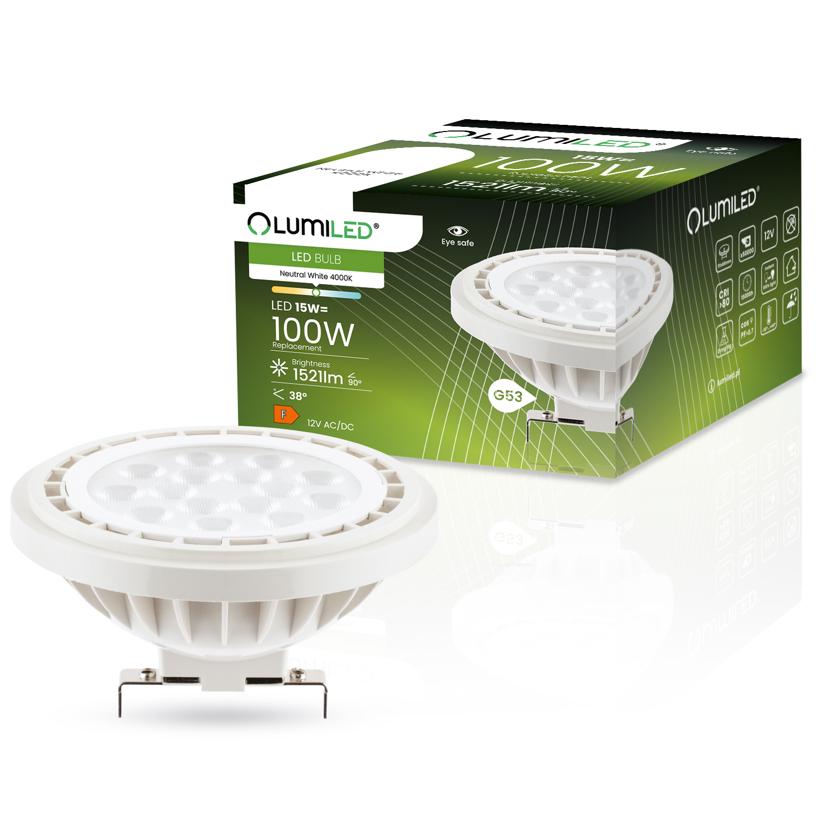 Żarówka LED AR111 G53 15W = 100W 12V 4000K LUMILED