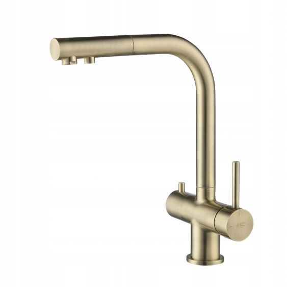 4-CESTNÁ Kuchynská Batéria S Výsuvným Výtokom, Starožitná Mosadz