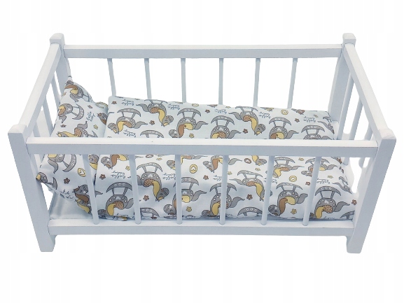 BIAŁE DREWNIANE ŁÓŻECZKO DLA LALEK + POŚCIEL 3 elementy