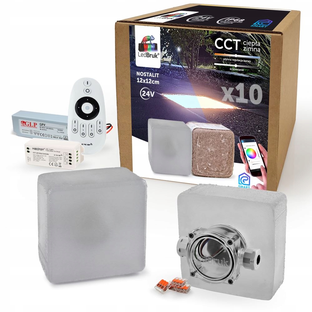 10x LedBruk Świecąca Kostka Brukowa LED 12x12 CCT