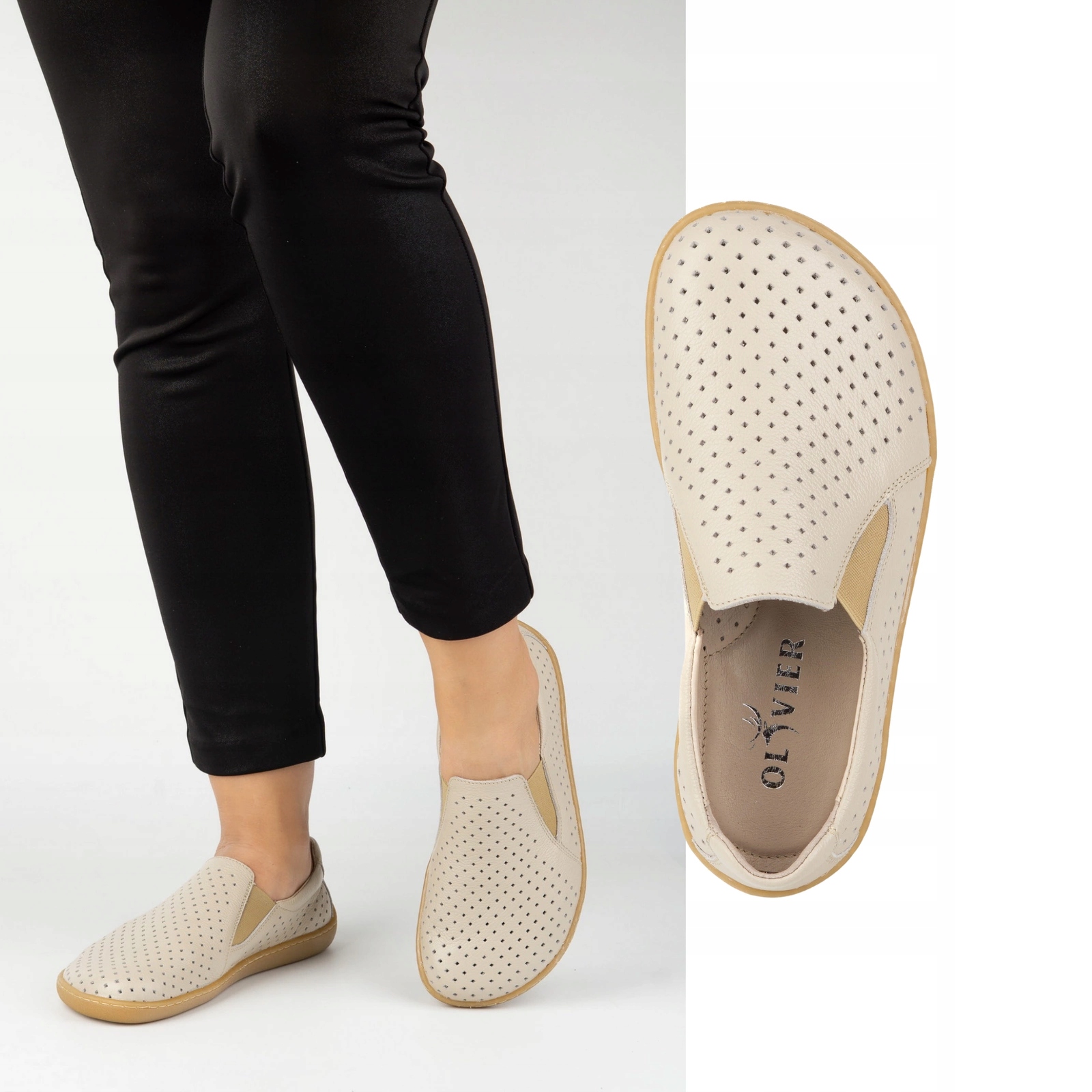 Barefoot Dámské minimalistické ažurové nazouvací boty 1308POL béžové 36