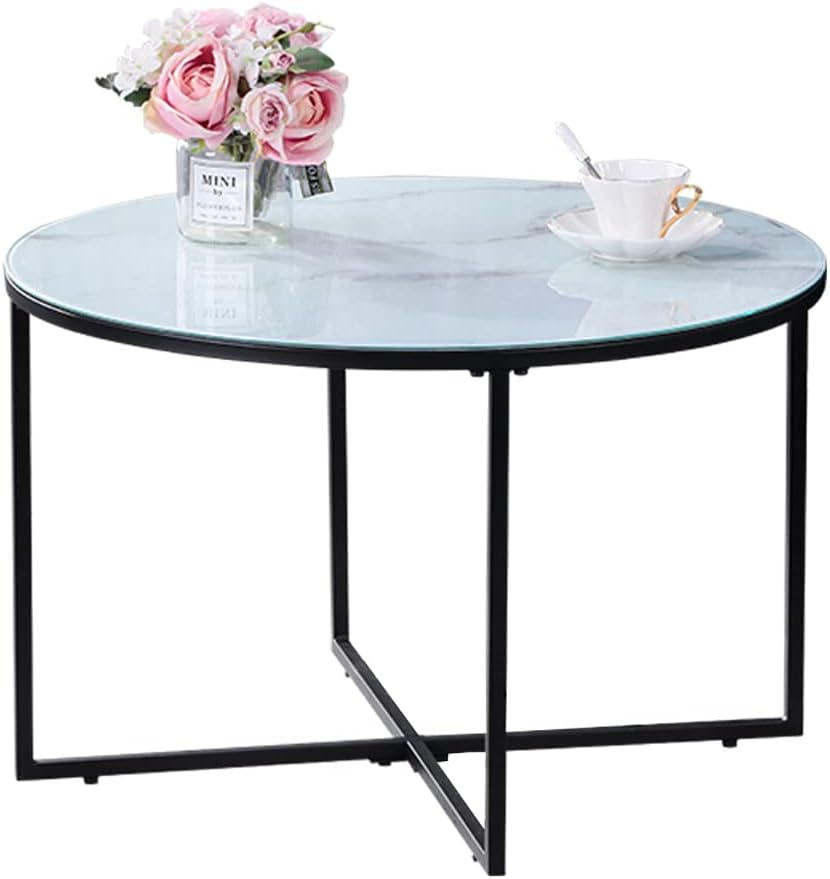 Konferenčný stolík okrúhly so sklenenou doskou moderný pomocný stolík 70x70