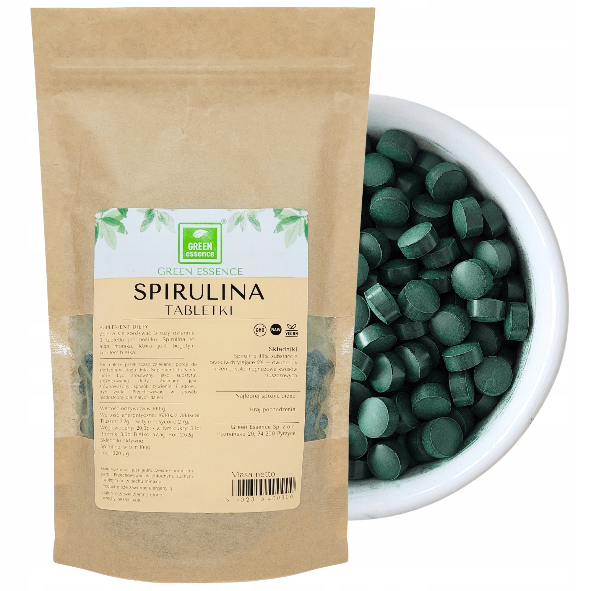 Spirulina Tabletki 250mg 1000 sztuk tabletek algi naturalne białko roślinne