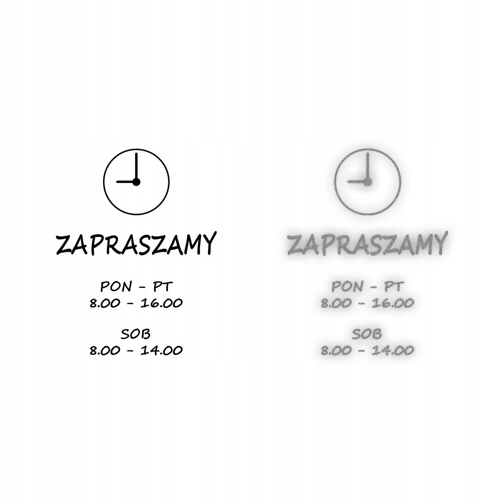 NAKLEJKA NA DRZWI, ZAPRASZAMY + Godziny Otwarcia - ODBLASKOWA| HOLOGRAM