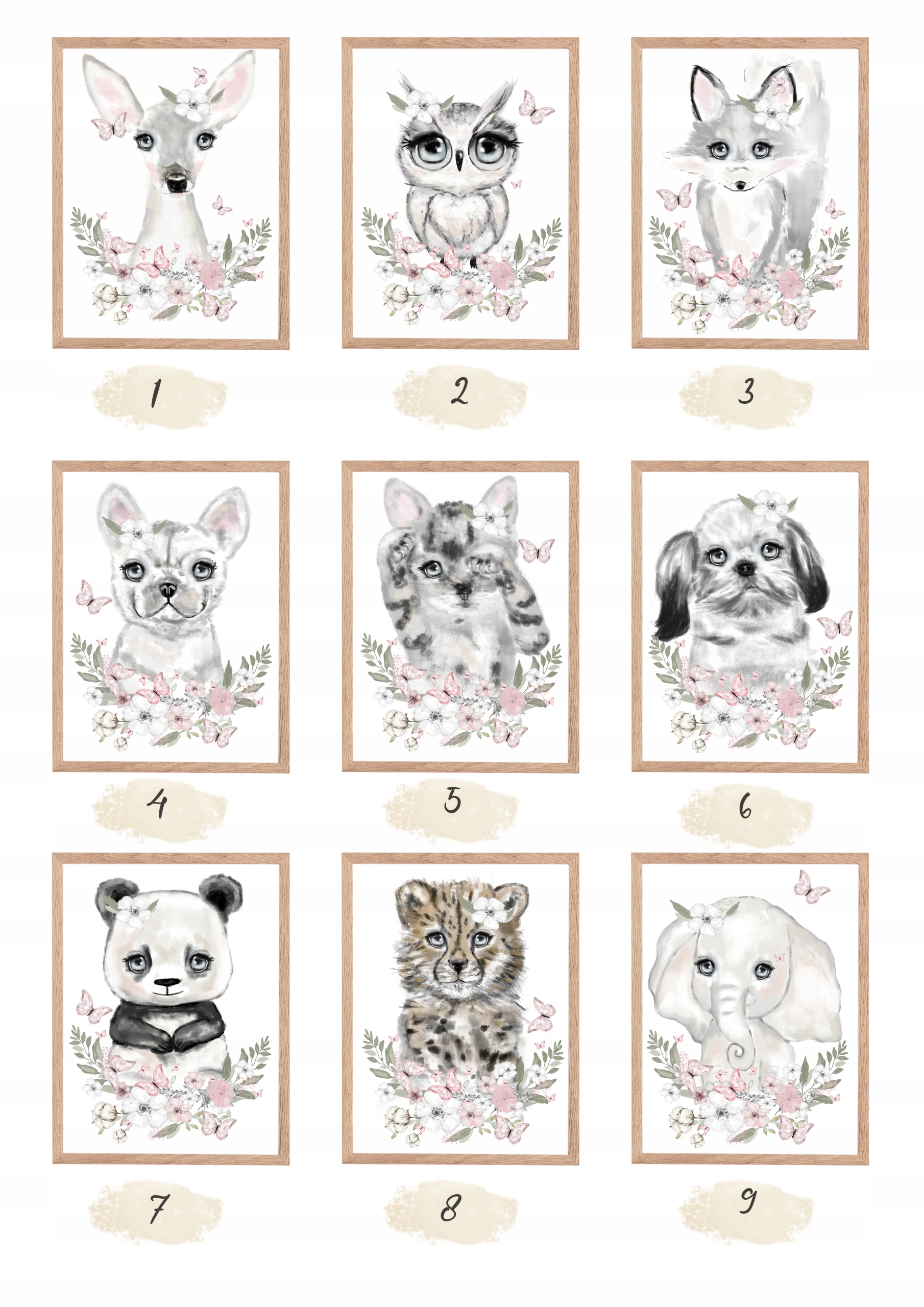 3 x plakat dla dziewczynki słonik panda motylki a3 Bohater / Bajka Inny