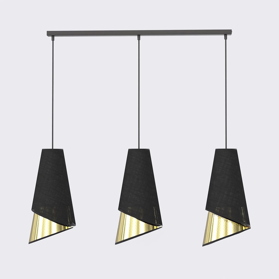 Závesná lampa Moda 3 loftová, perforovaná oceľ, čierna/zlatá, E27