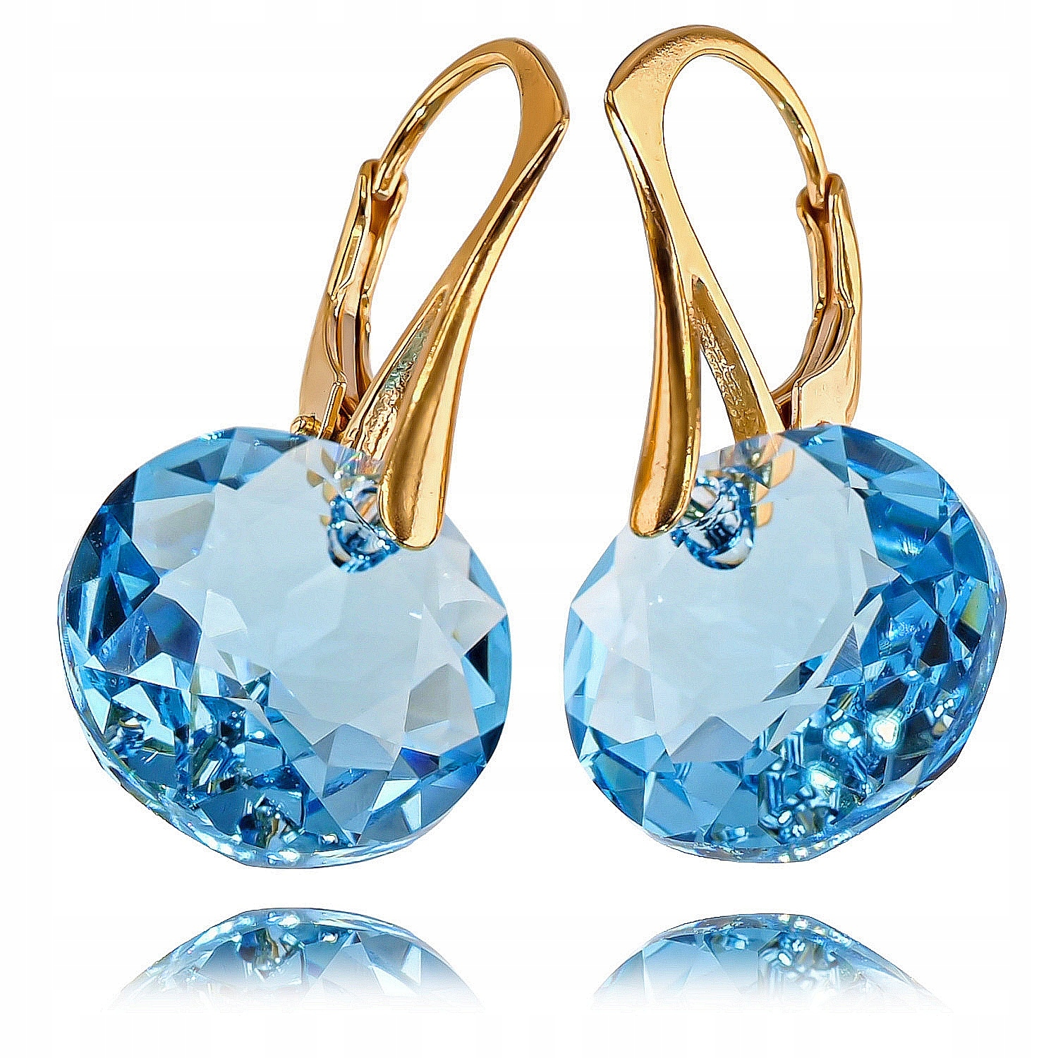 Krásné Náušnice Krystaly Crystal Classic Aqua Zlaté Stříbro Certifikát