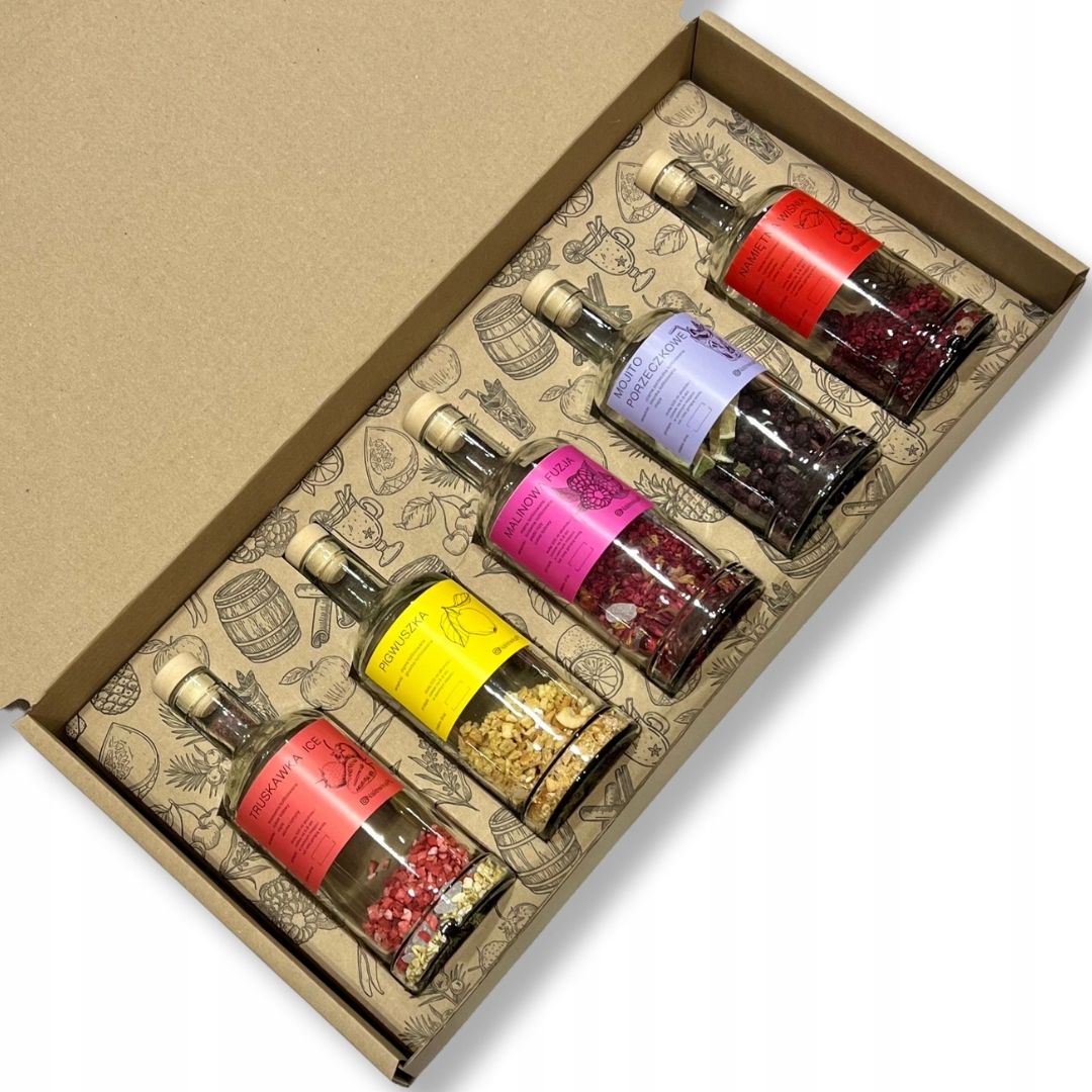 Sada pro výrobu domácích likérů 5 příchutí jako dárek, 21 příchutí na výběr, box/koš