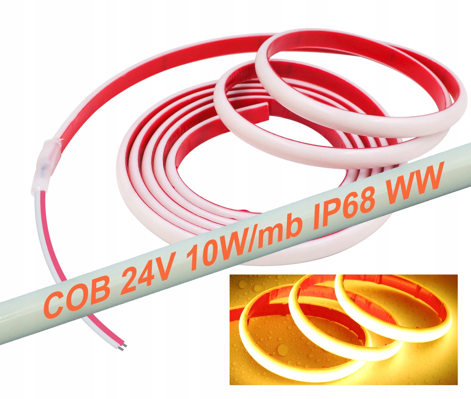 Led Cob páska 24V 480 d. 3000K 10W/m IP68 5 m do bazénovej sauny s jazierkom