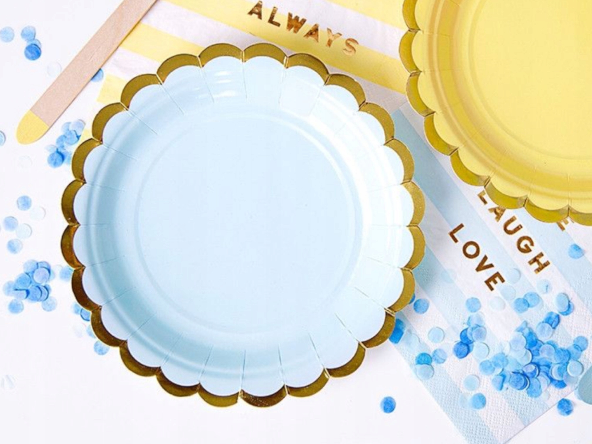 Zestaw imprezowy NIEBIESKIE ZŁOTE retro KUBECZKI TALERZYKI papierowe Okazje uniwersalny