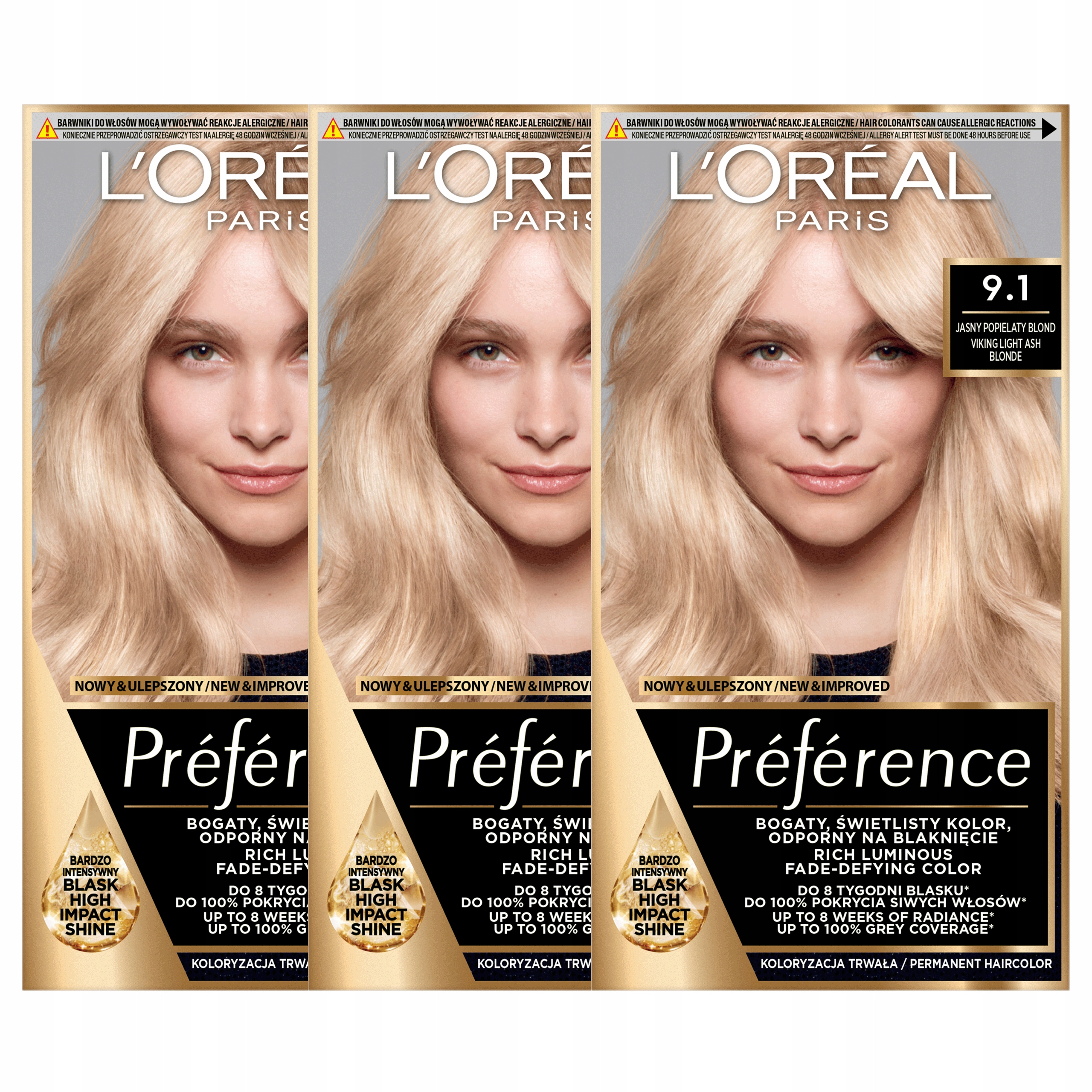 Zestaw 3x L'Oréal Farba Do Włosów Preference 9.1 Oslo Jasny Popielaty Blond