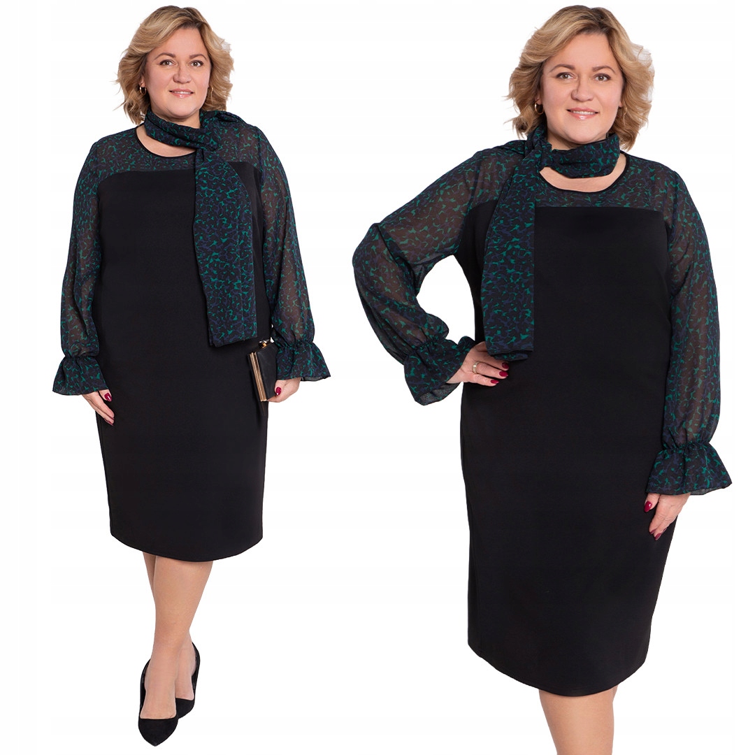 Tmavě modré a zelené vzorované šifonové šaty 54