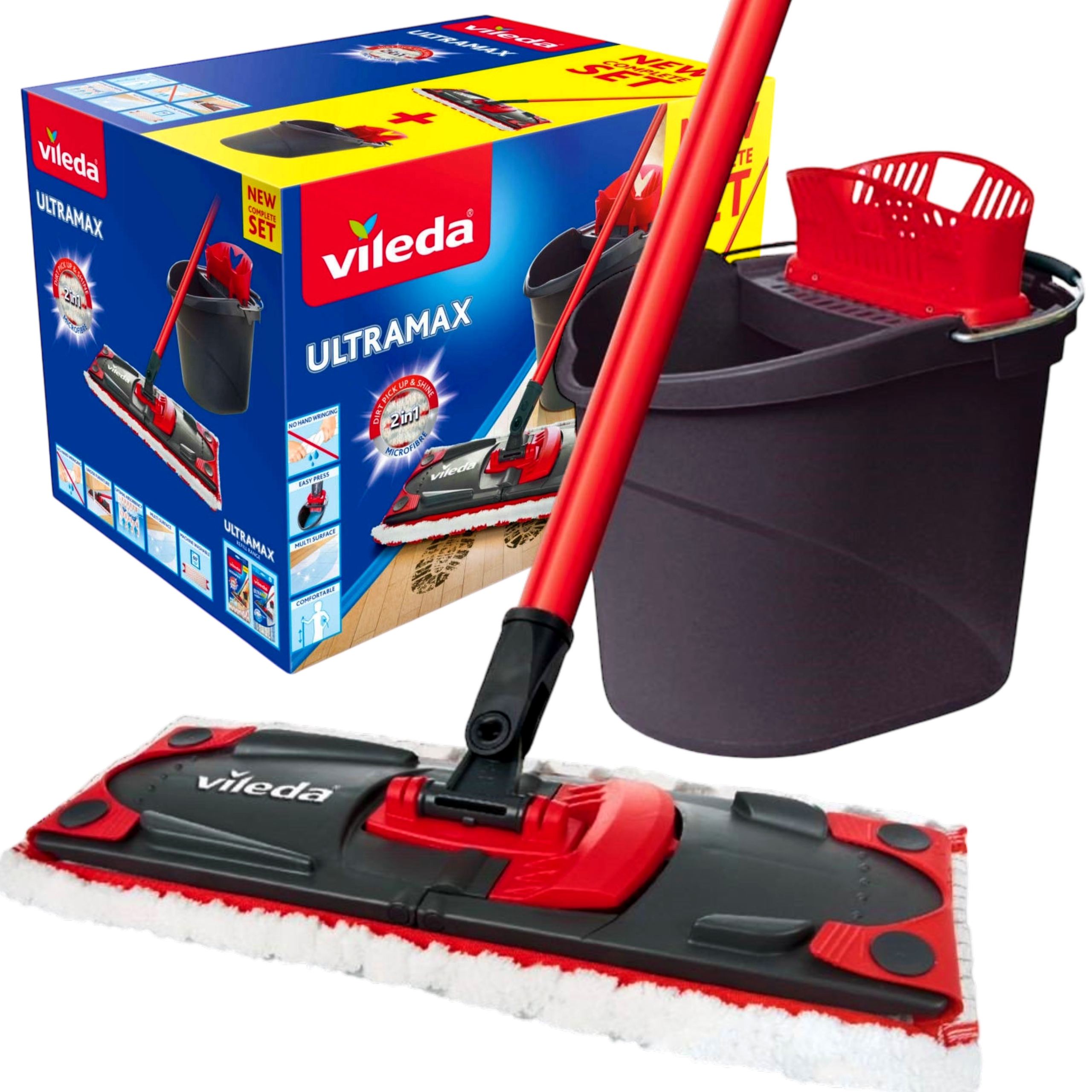 Levně Vileda Plochý Mop Ždímací Kbelík Ultramax Box Sada Na Mytí Podlahy XL