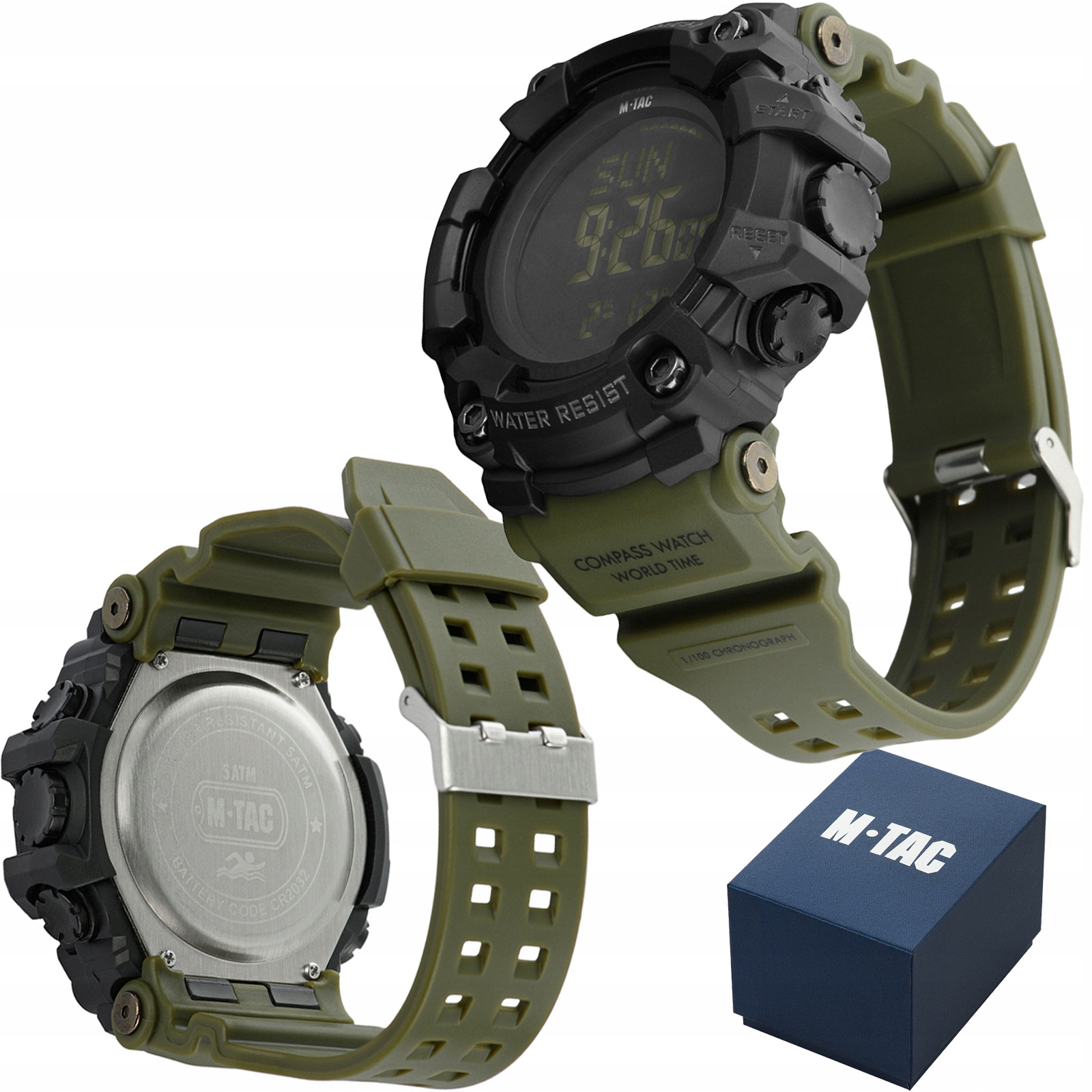 Zegarek Taktyczny M-Tac 2037 Wojskowy Wodoodporny Wielofunkcyjny Zielony