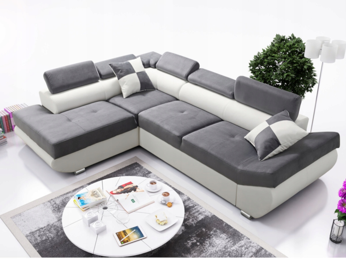 Rohová Sedačka s opěrkami hlavy 280×200 Moderní Rohová Sedací Souprava Rozkládací Kongo RBN03