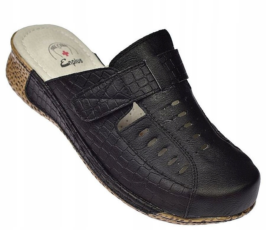 Nazouváky zdravotní pantofle na klínku Enplus RS201-1 černé na suchý zip vel