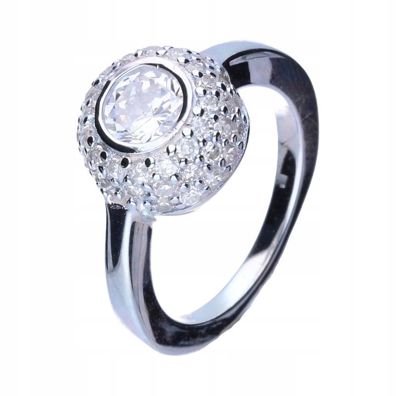 Dámský stříbrný prstýnek 925 s kulatým zirkonem obklopeným menšími r12