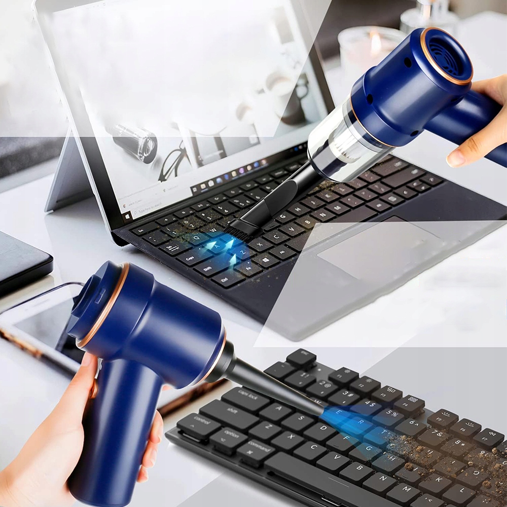 RĘCZNY ODKURZACZ MAŁY BEZPRZEWODOWY AKUMULATOROWY ZESTAW 6W1 WIELOFUNKCYJNE Kolor dominujący niebieski