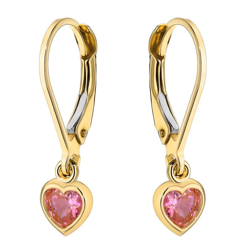 Dětské Zlaté Náušnice Anglické zapínání Au 585 Růžová Srdíčka 14k