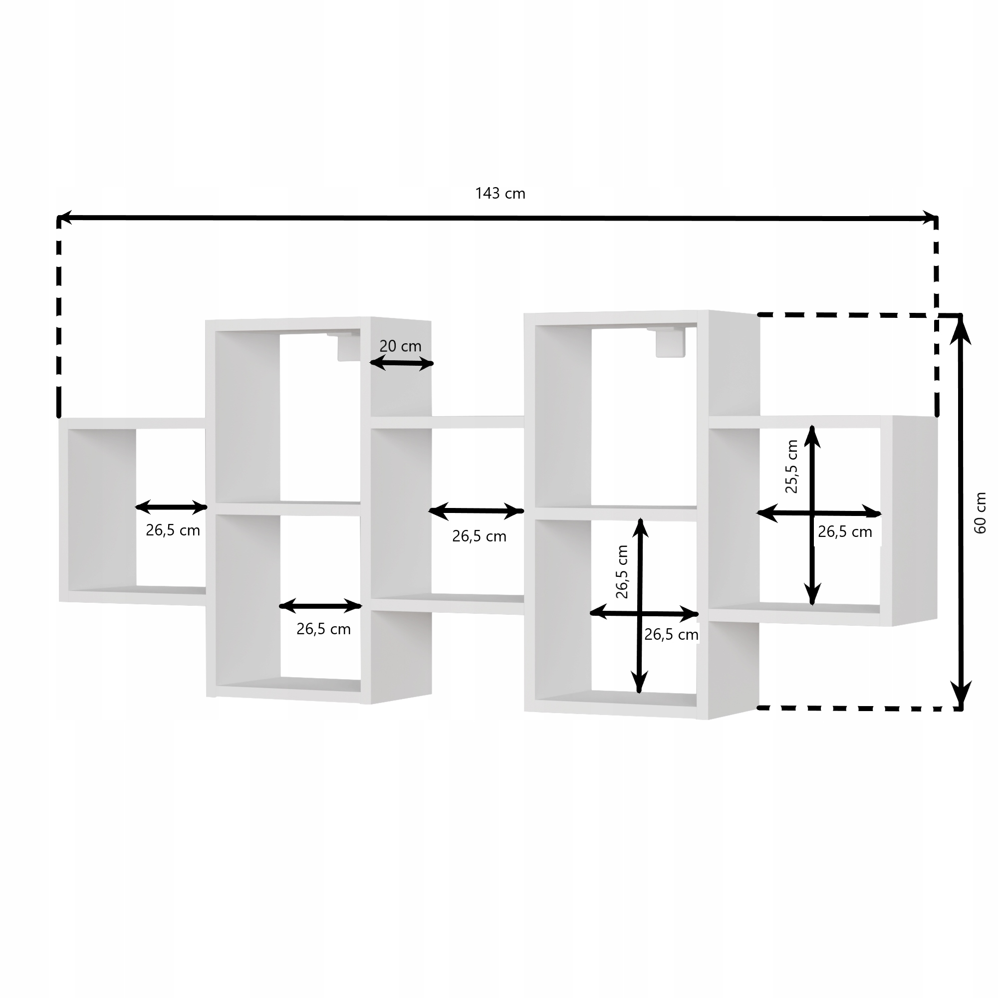 Półka wisząca ścienna regał na książki do salonu 143 cm biała mat aneta Kolekcja Aneta