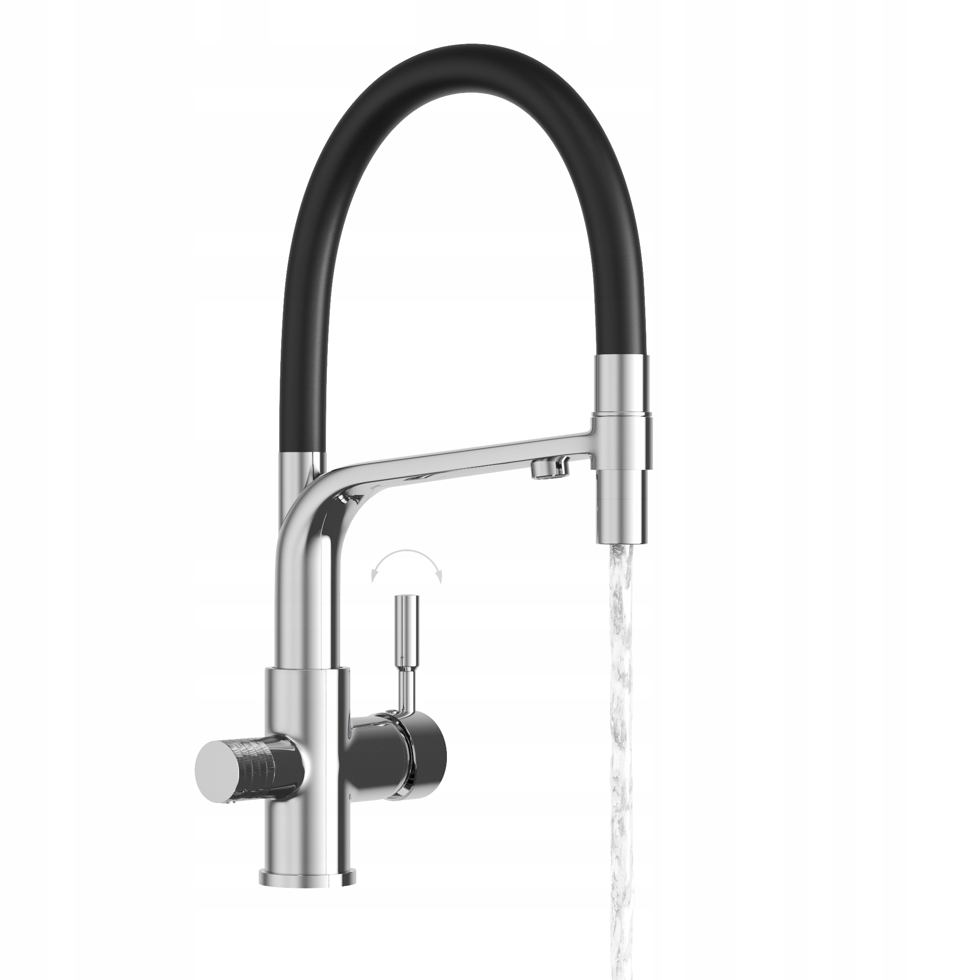 Kuchynská trojcestná batéria na vodný filter Malta, chróm, výtokový filter