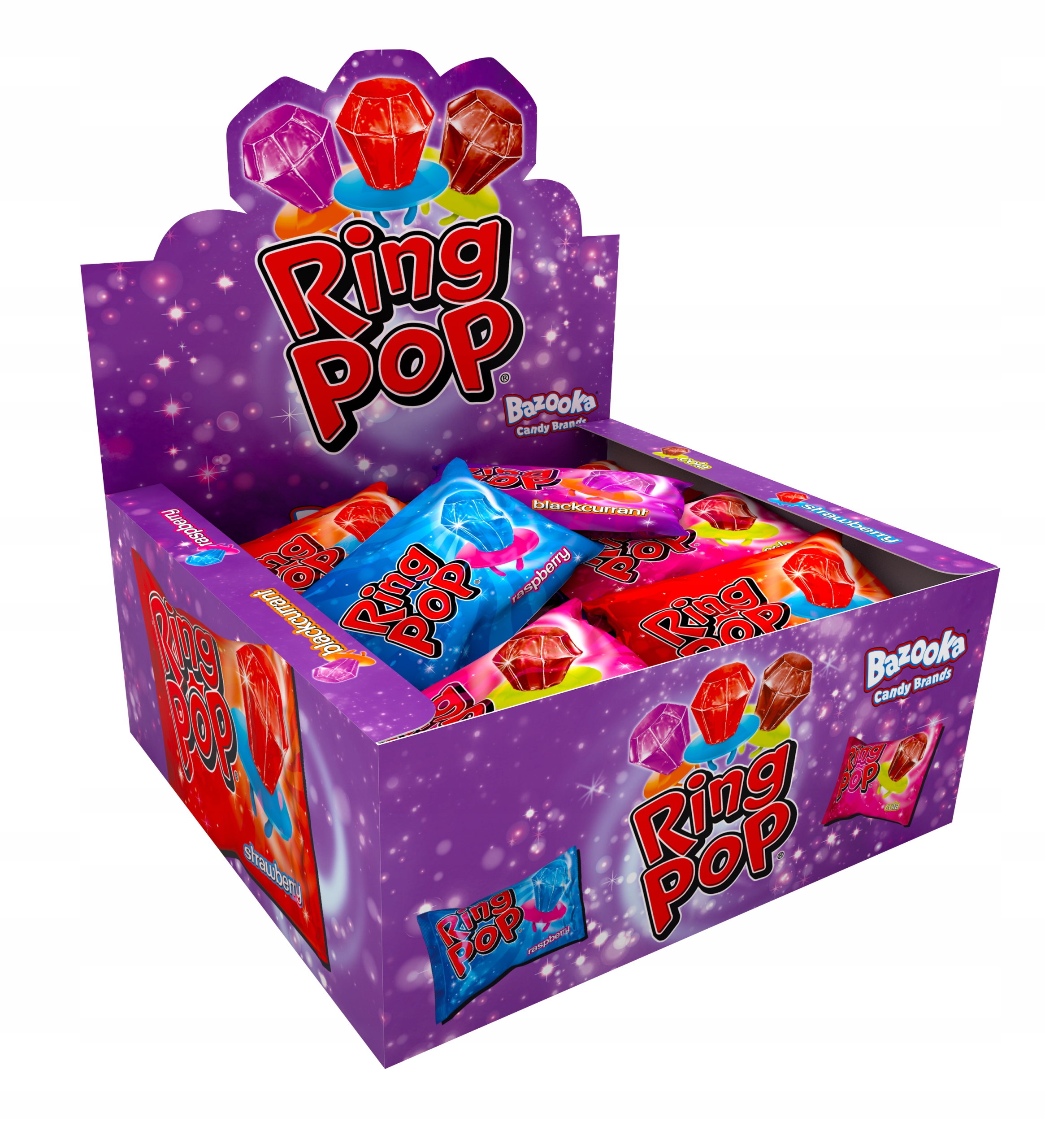 Levně Ring Pop Bazooka Candy Originální Lízátka Prsteny MIX Chutí 10G x 24KS