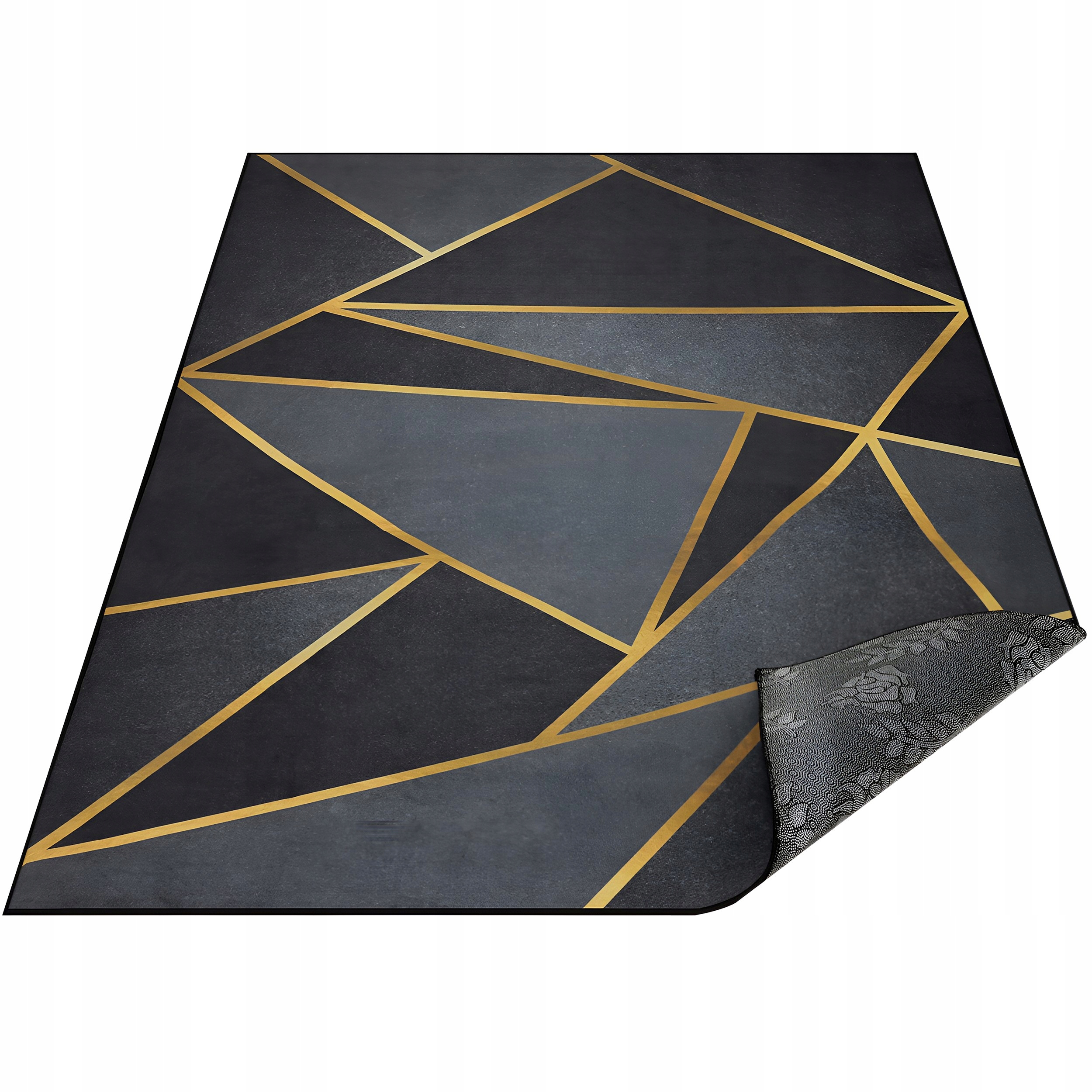 Koberec 200X300 CM Protiskluzový Černý Zlatý Loft Geometrické Trojúhelníky Bcf