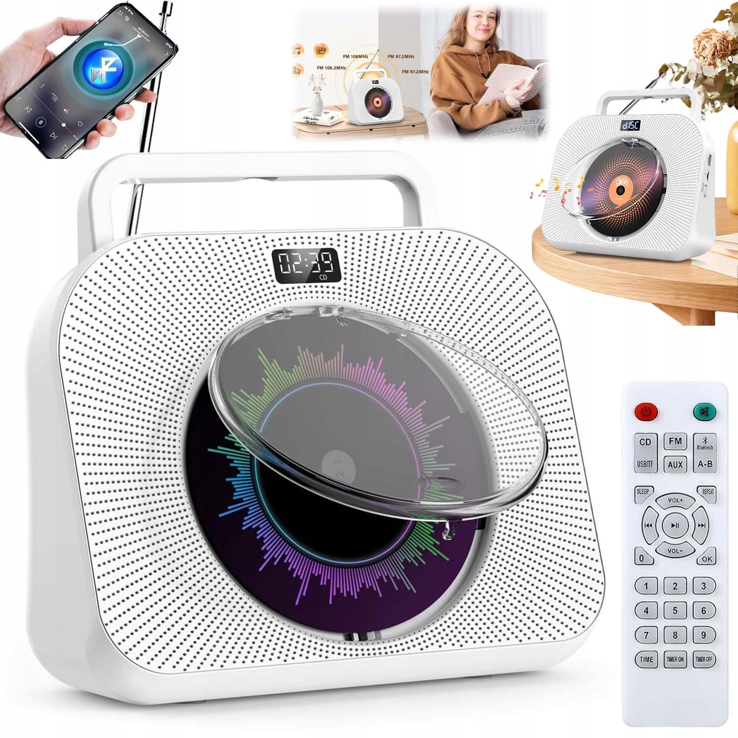 Přehrávač CD Bezdrátový Bluetooth Stolní Reproduktor Aux/usb S LCD
