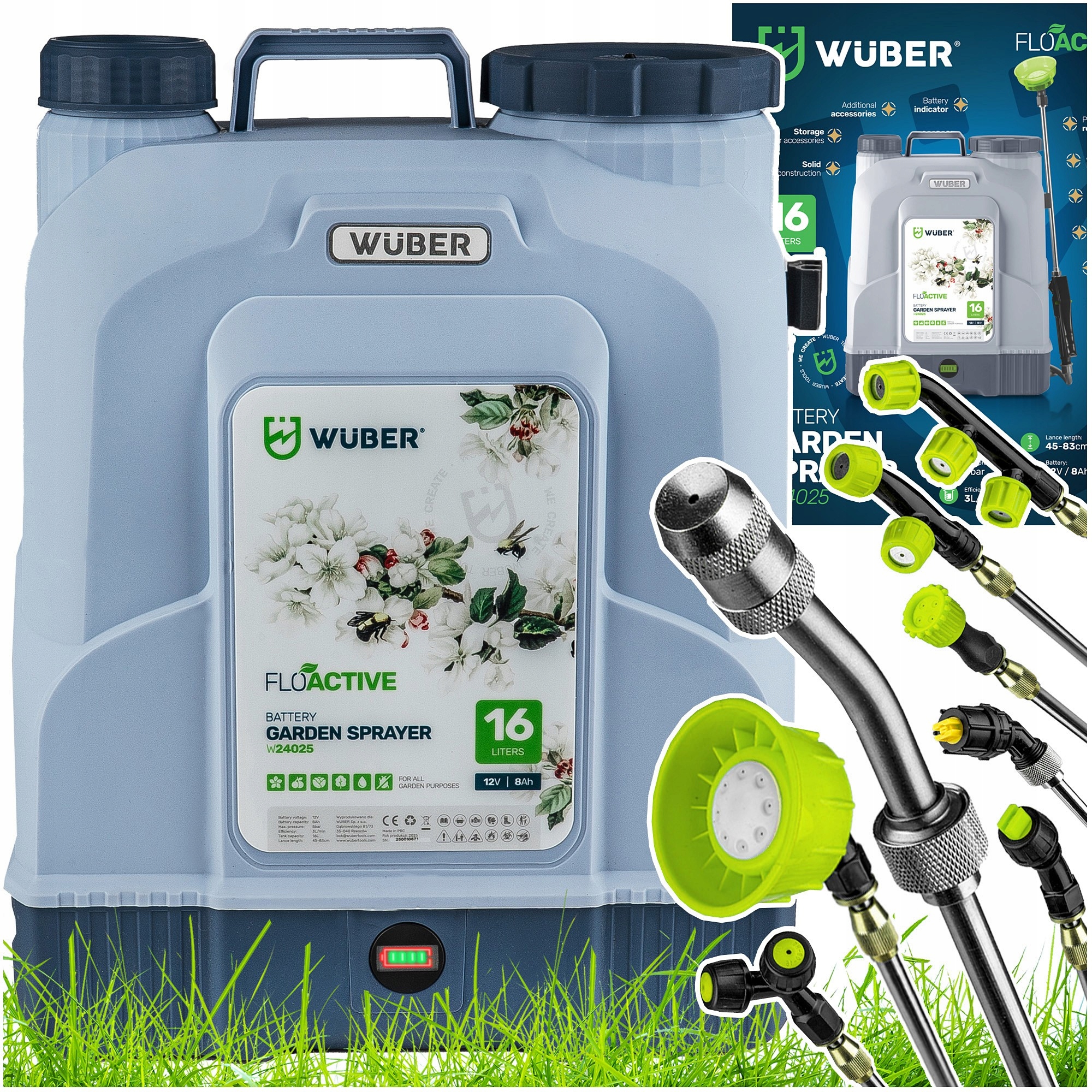 Opryskiwacz Ogrodowy Elektryczny Plecakowy Akumulatorowy 16L Zestaw Wuber
