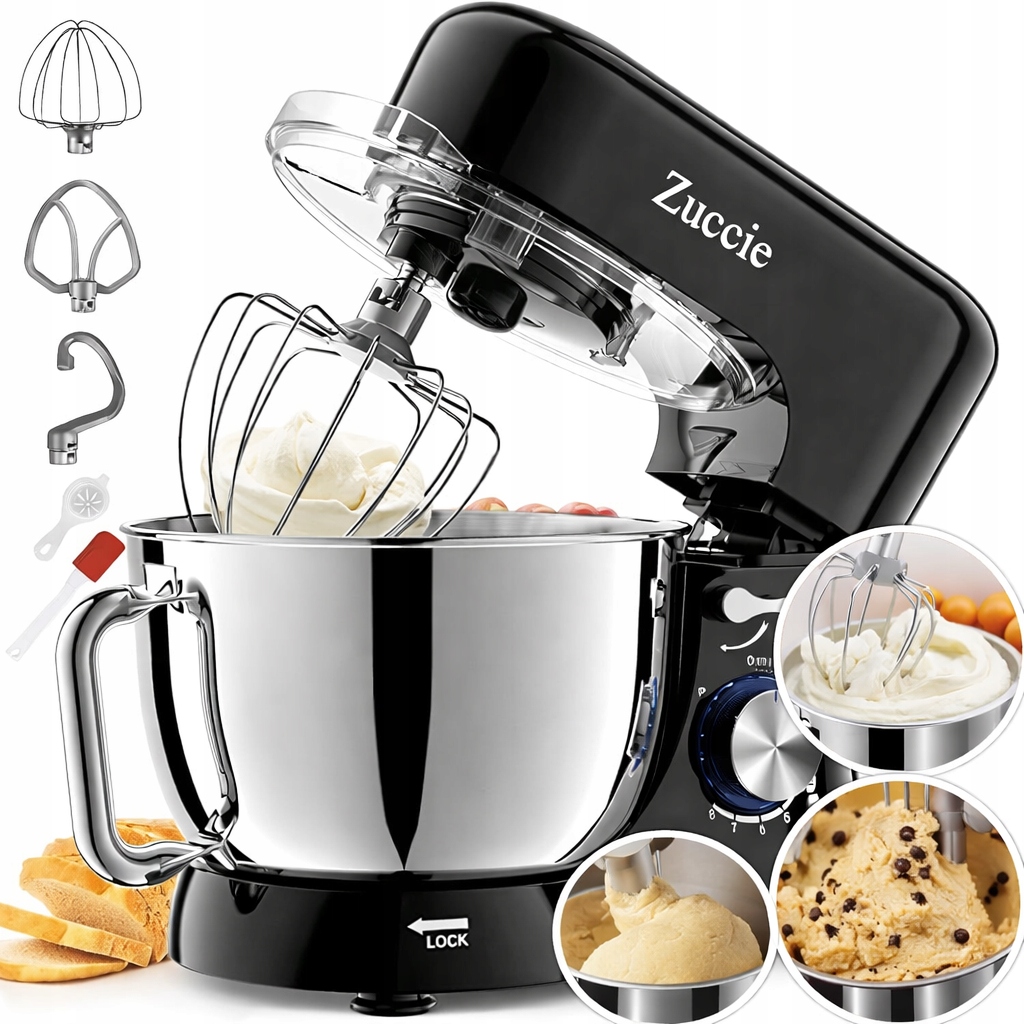 Kuchyňský robot planetární mixér 1000W 5L ocelová mísa 8 rychlostních stupňů černá