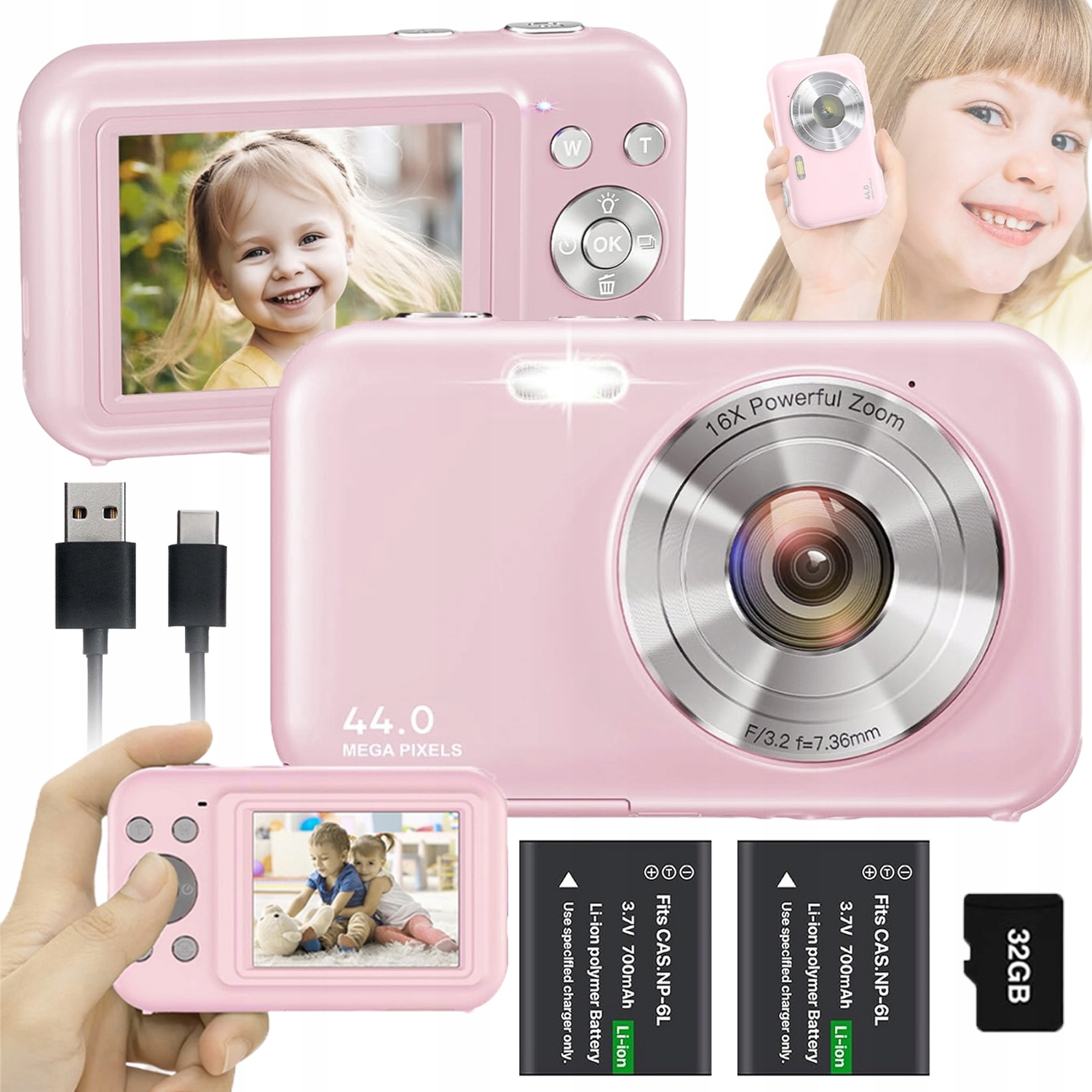 Digitální Fotoaparát Hd 1080P 44 Mp Zoomem 16X A Lampou 32 Gb