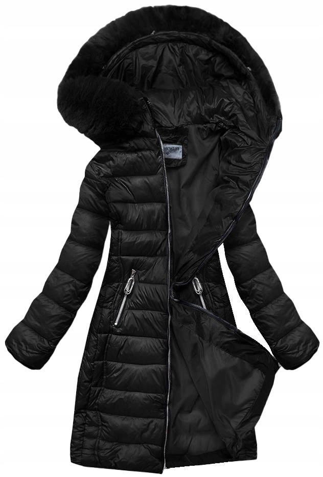 Tenká Bunda S Kožešinou B8058 Černá, Velikost (40)