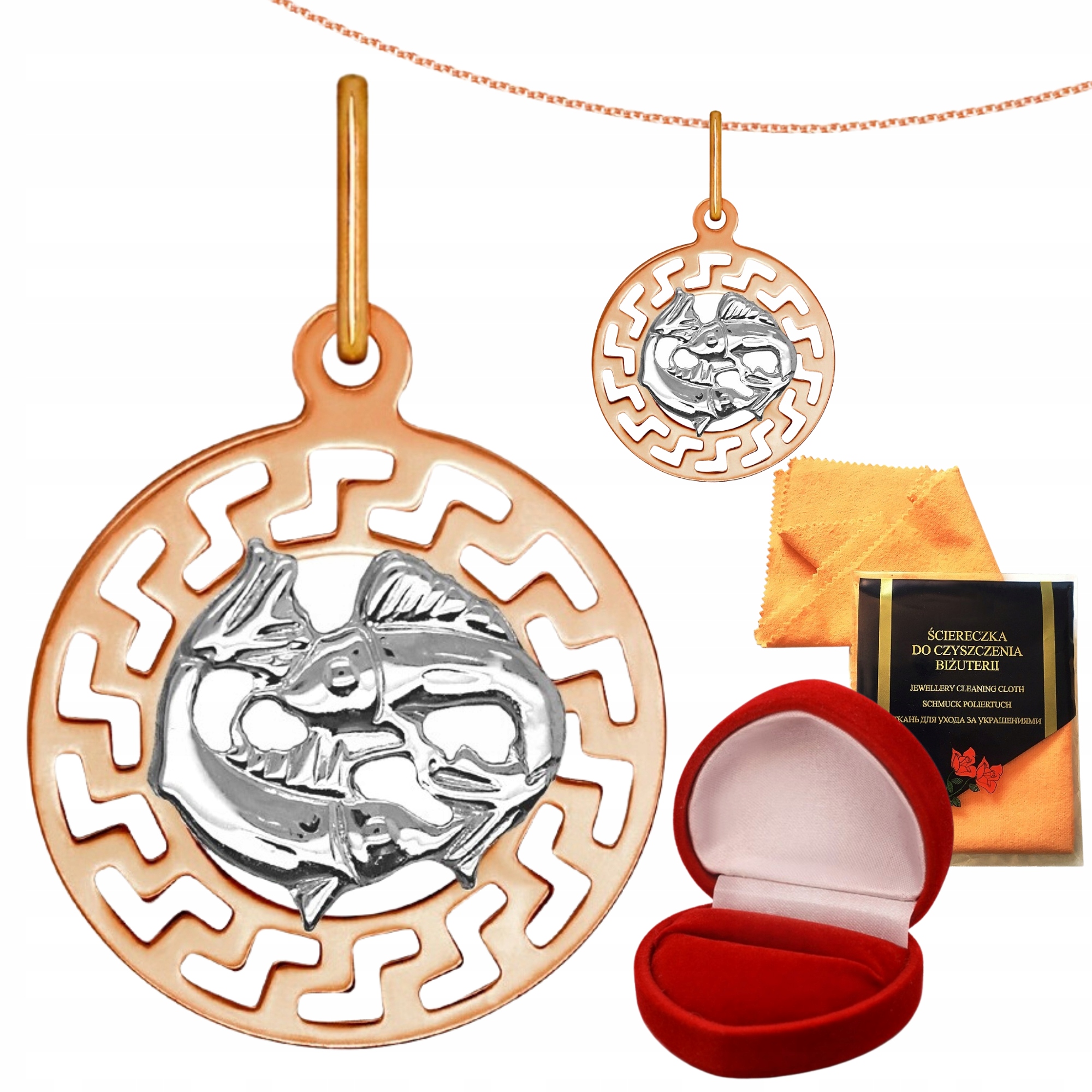 Ryby Znak Zodiaku L Zawieszka Pamiątka Czerwone i białe złoto próba 585