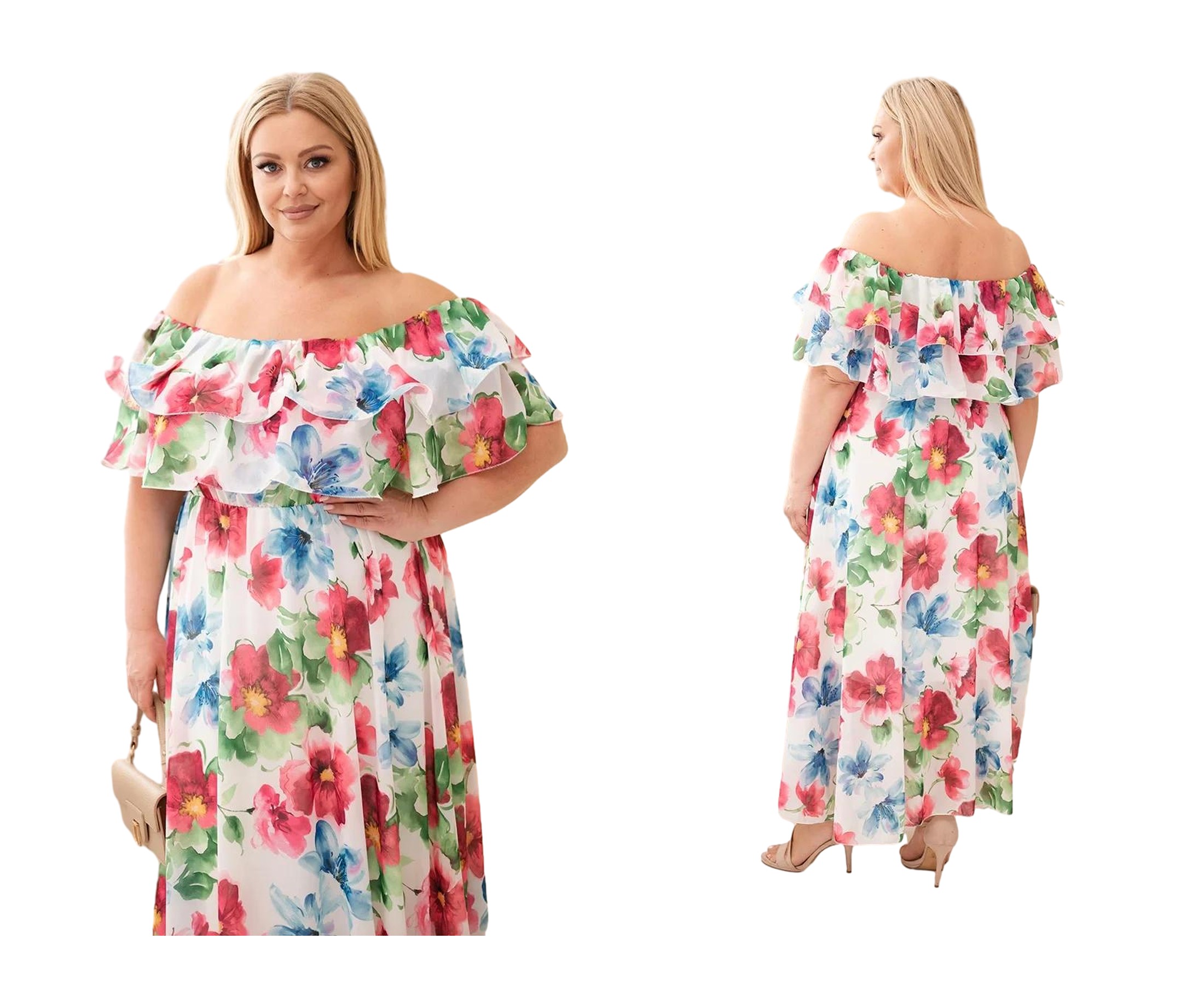 Fuchsiová šaty dámská sukně Plus Size maxi s volánem