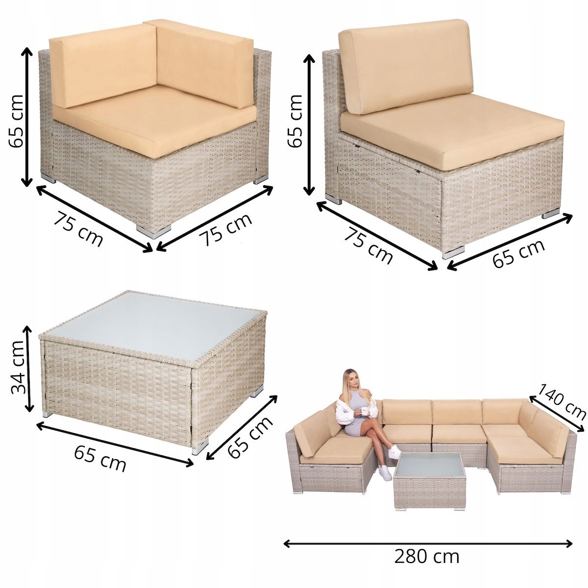 4166 charcoal 620mm×610mm NEW ZESTAW MEBLI OGRODOWYCH NAROŻNIK SOFA TECHNORATTAN MEBLE