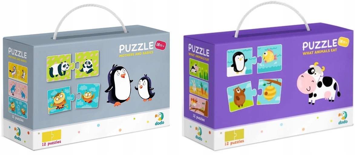 

Dodo Puzzle Co jedzą zwierzęta/Matki i dzieci 2x12