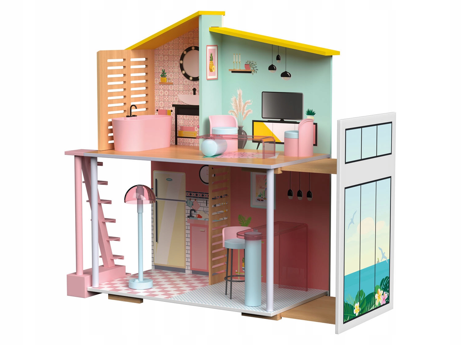 Drevený domček pre bábiky s nábytkom 73 cm